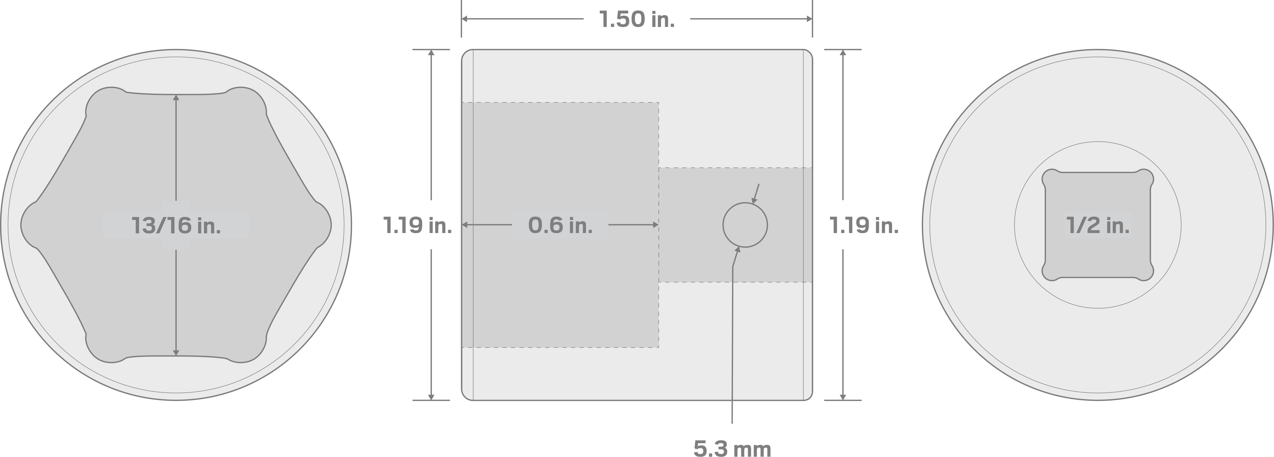 Specs for 1/2 Inch Drive x 13/16 Inch 6-Point Impact Socket