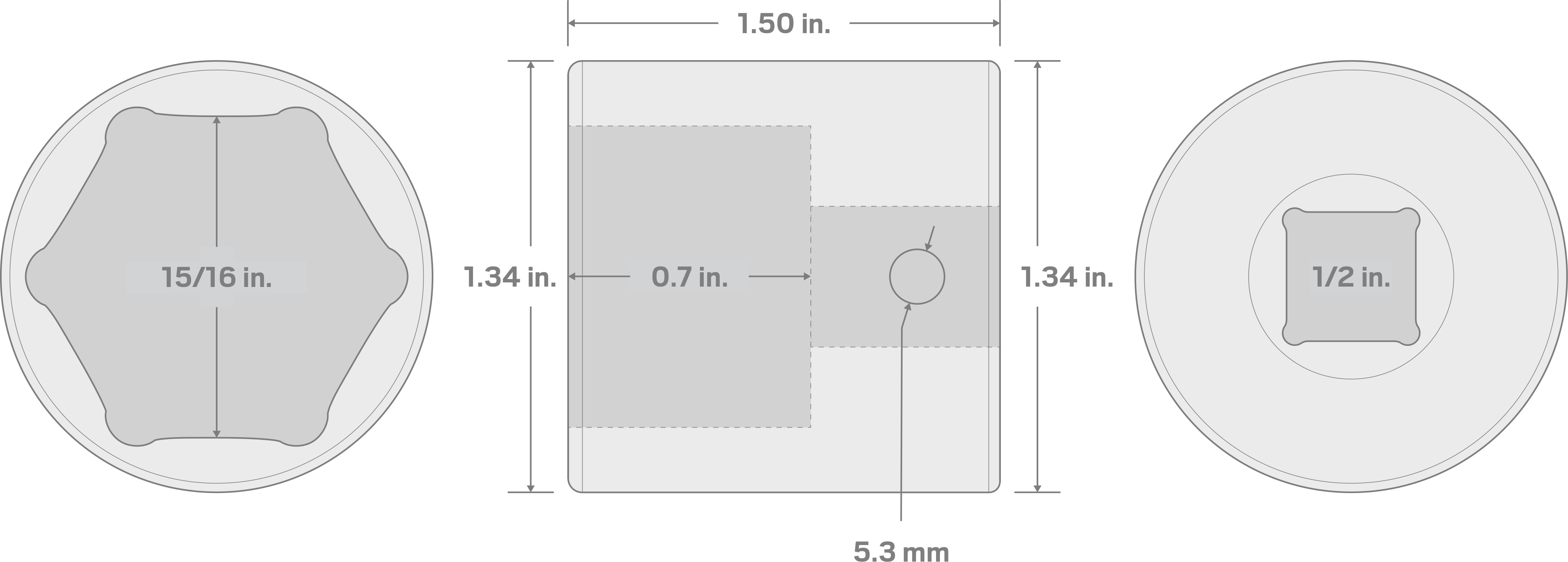 Specs for 1/2 Inch Drive x 15/16 Inch 6-Point Impact Socket