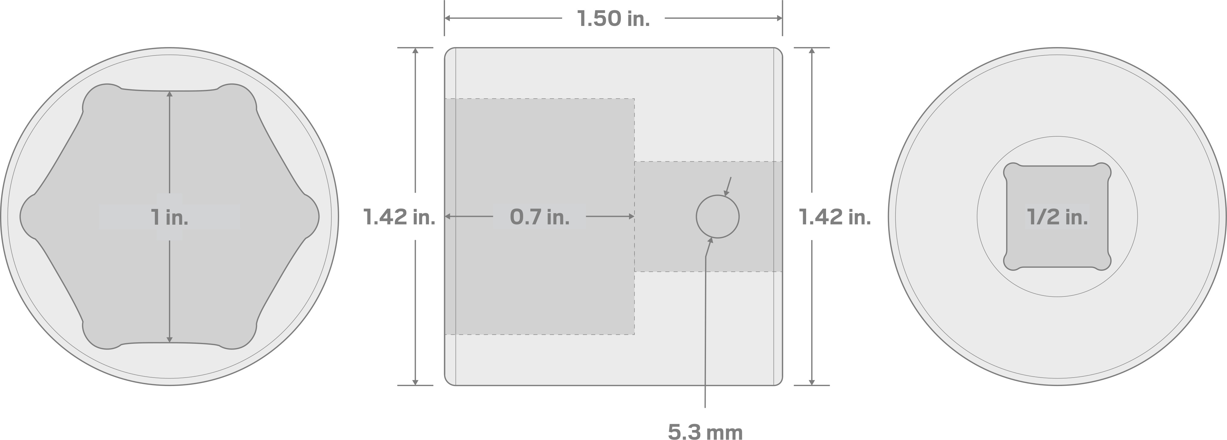 Specs for 1/2 Inch Drive x 1 Inch 6-Point Impact Socket