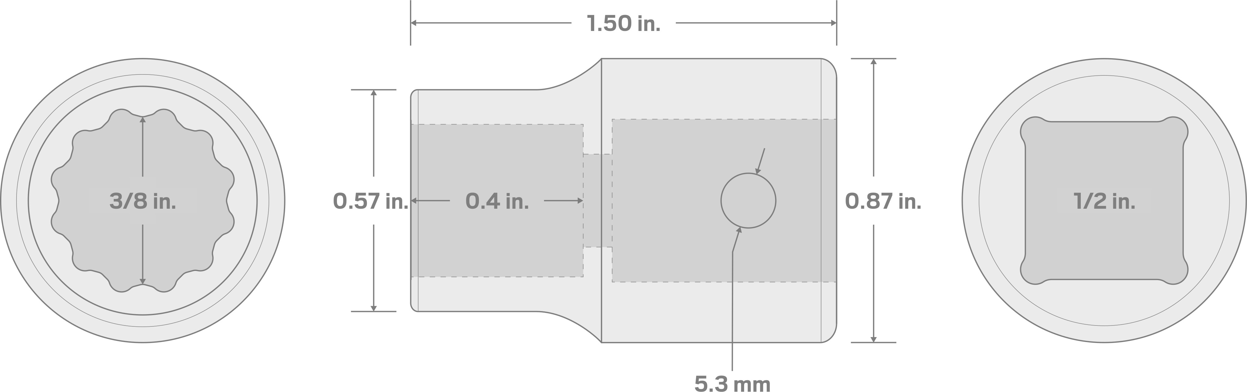 Specs for 1/2 Inch Drive x 3/8 Inch 12-Point Impact Socket