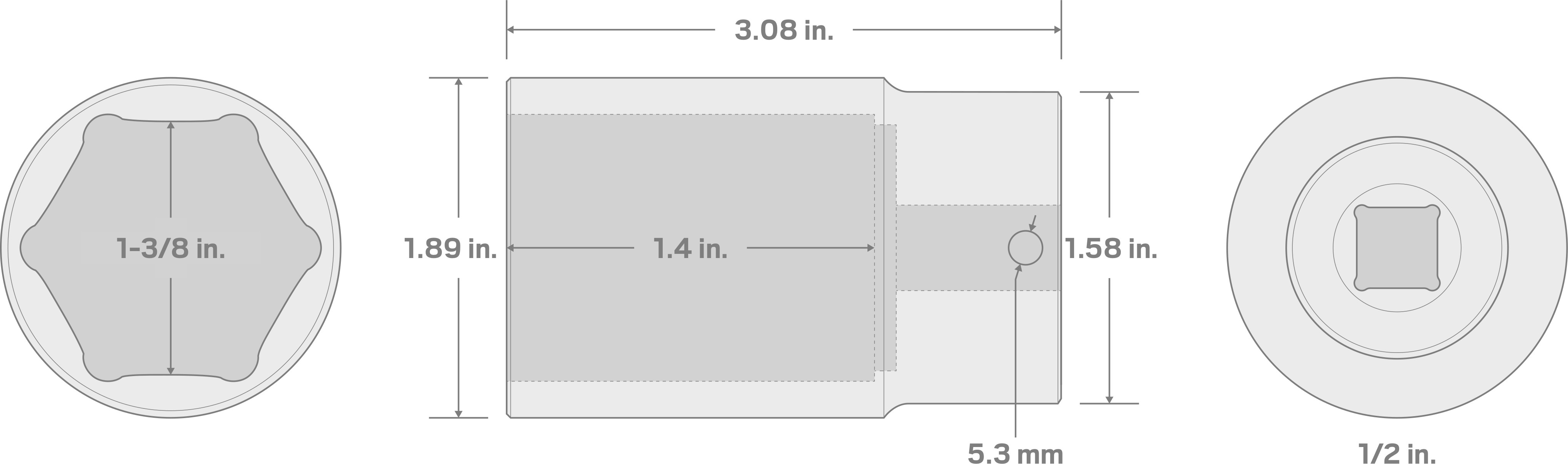 Specs for 1/2 Inch Drive x 1-3/8 Inch Deep 6-Point Impact Socket