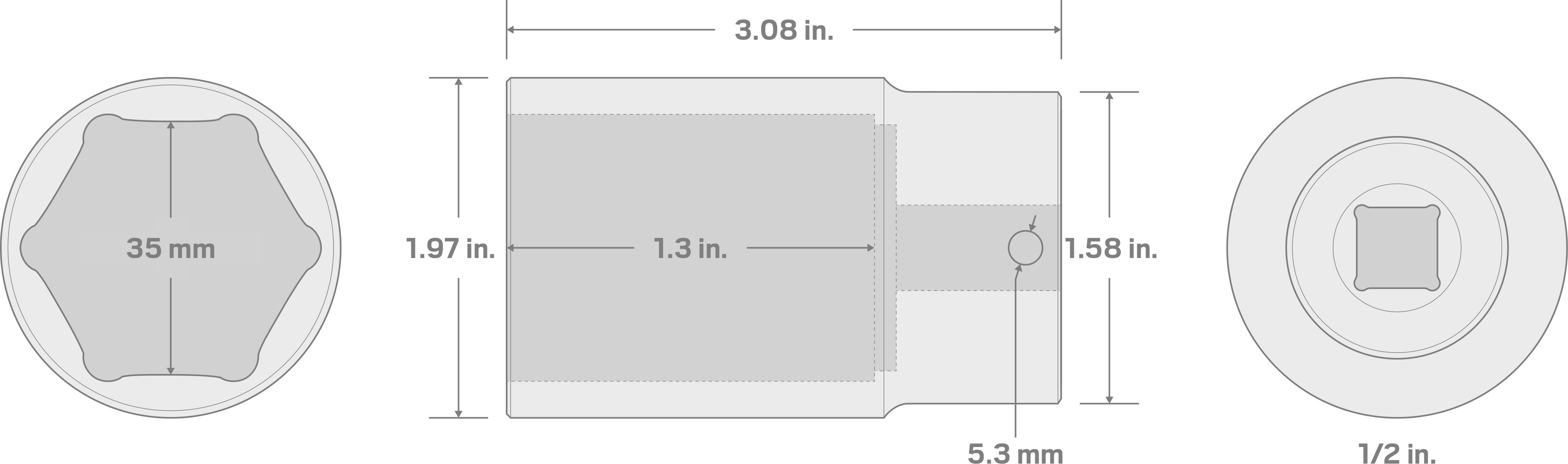 Specs for 1/2 Inch Drive x 35 mm Deep 6-Point Impact Socket