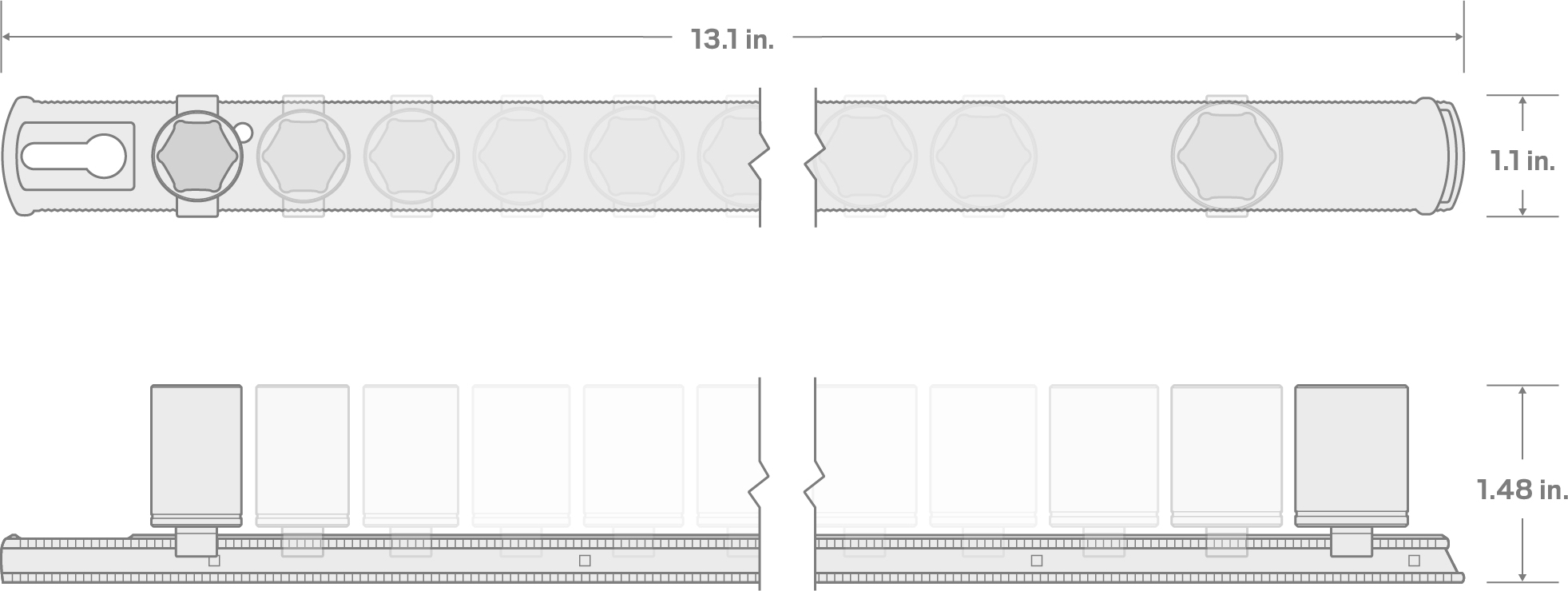 Specs for 1/4 Inch Drive 6-Point Impact Socket Set with Rail, 16-Piece (4-17 mm)