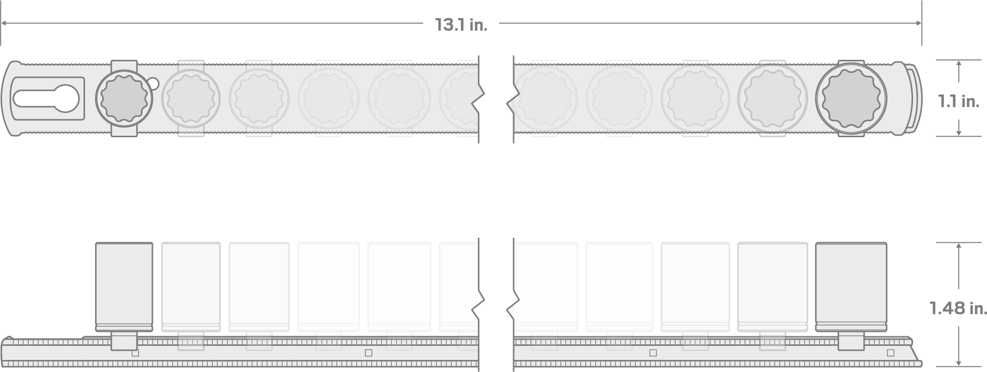 Specs for 1/4 Inch Drive 12-Point Impact Socket Set with Rail, 16-Piece (4-17 mm)