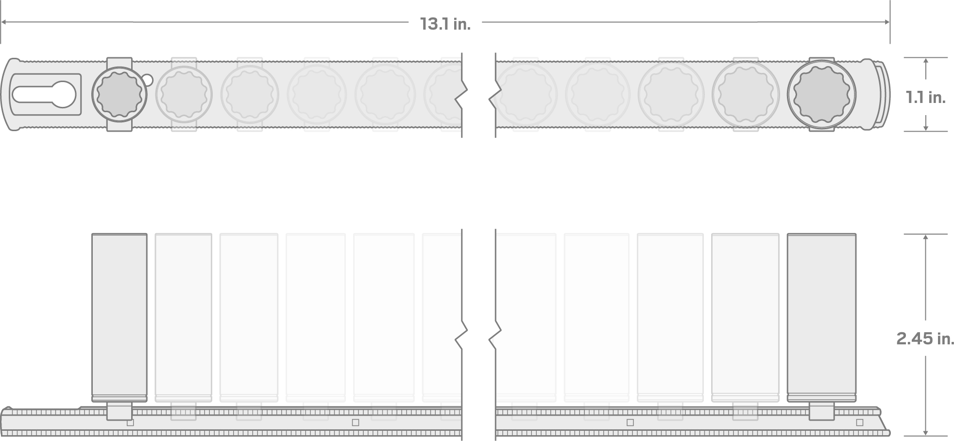 Specs for 1/4 Inch Drive Deep 12-Point Impact Socket Set with Rail, 16-Piece (4-17 mm)