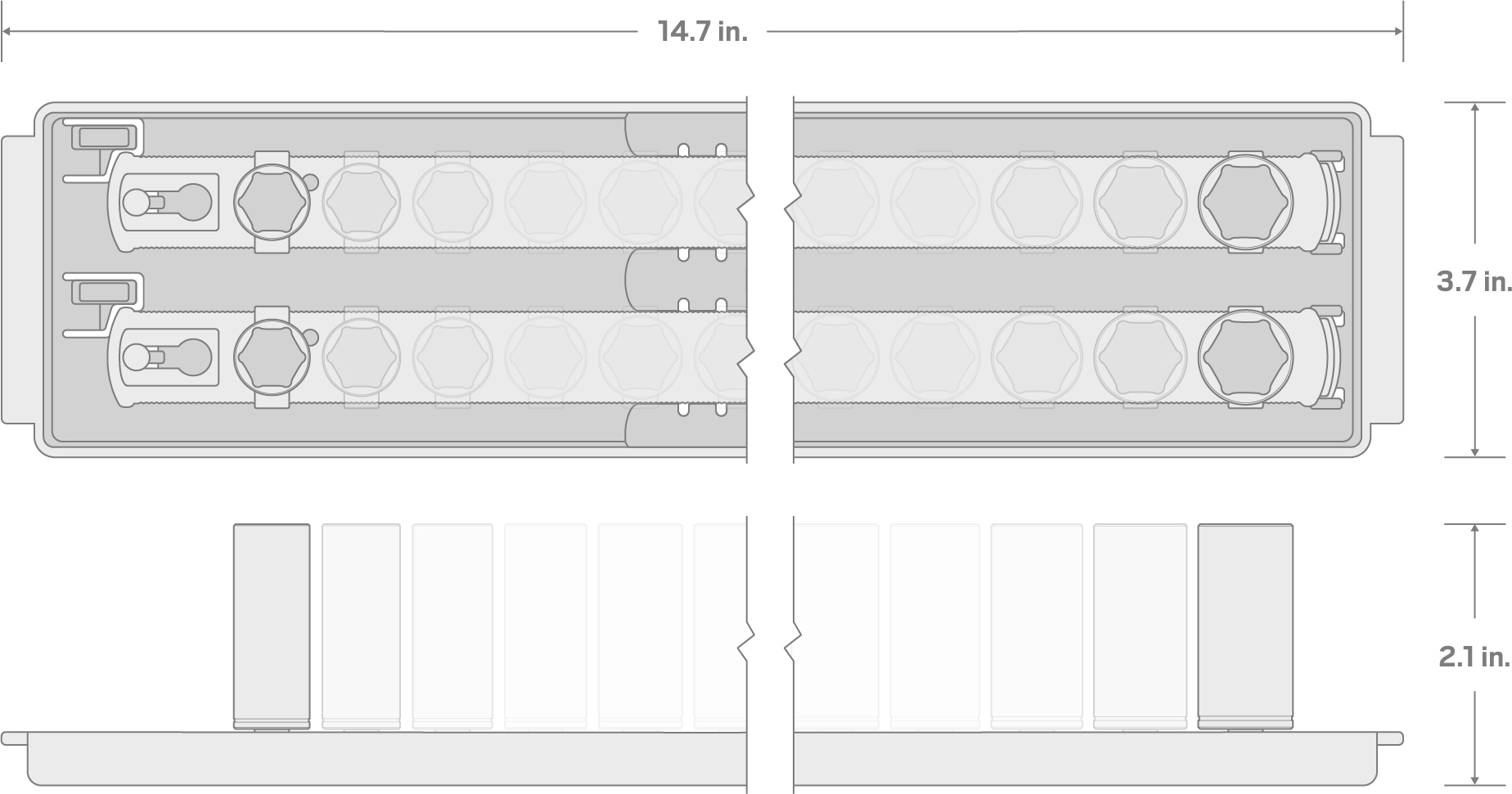 Specs for 1/4 Inch Drive Shallow, Semi-Deep, and Deep 6-Point Impact Socket Set with Rails and Trays, 39-Piece (5/32 - 11/16 in.)