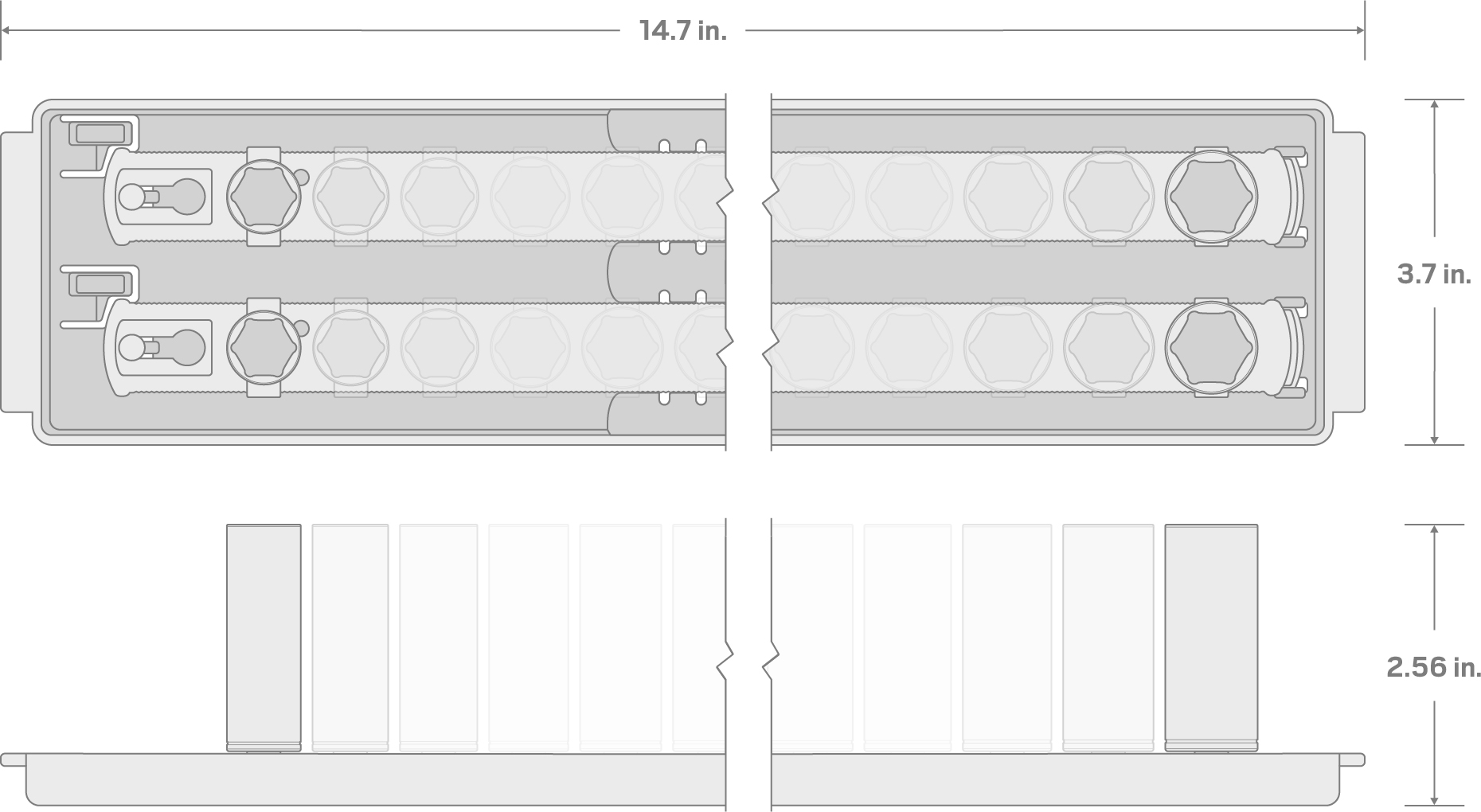 Specs for 1/4 Inch Drive 6-Point Impact Socket Set with Rails and Tray, 26-Piece (5/32-11/16 in.)