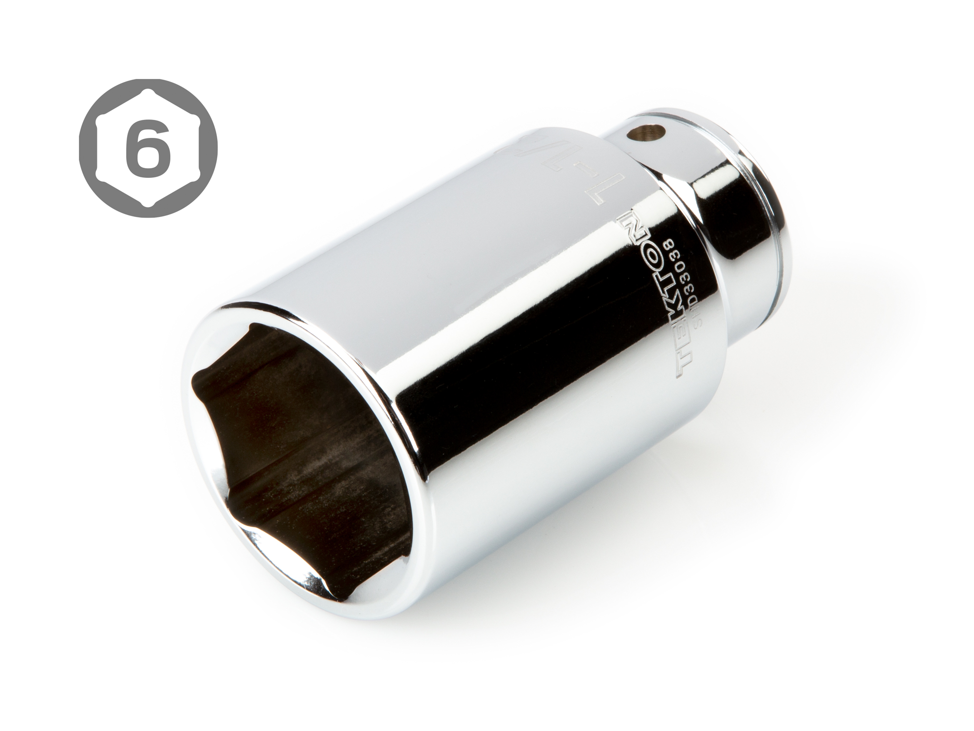 Includes: 3/4-2 inch (SAE) 6-point deep chrome sockets with large stamped markings for visibility, 72-tooth ratchet, extension, universal joint, and case. No skipped sizes. SKT35106.