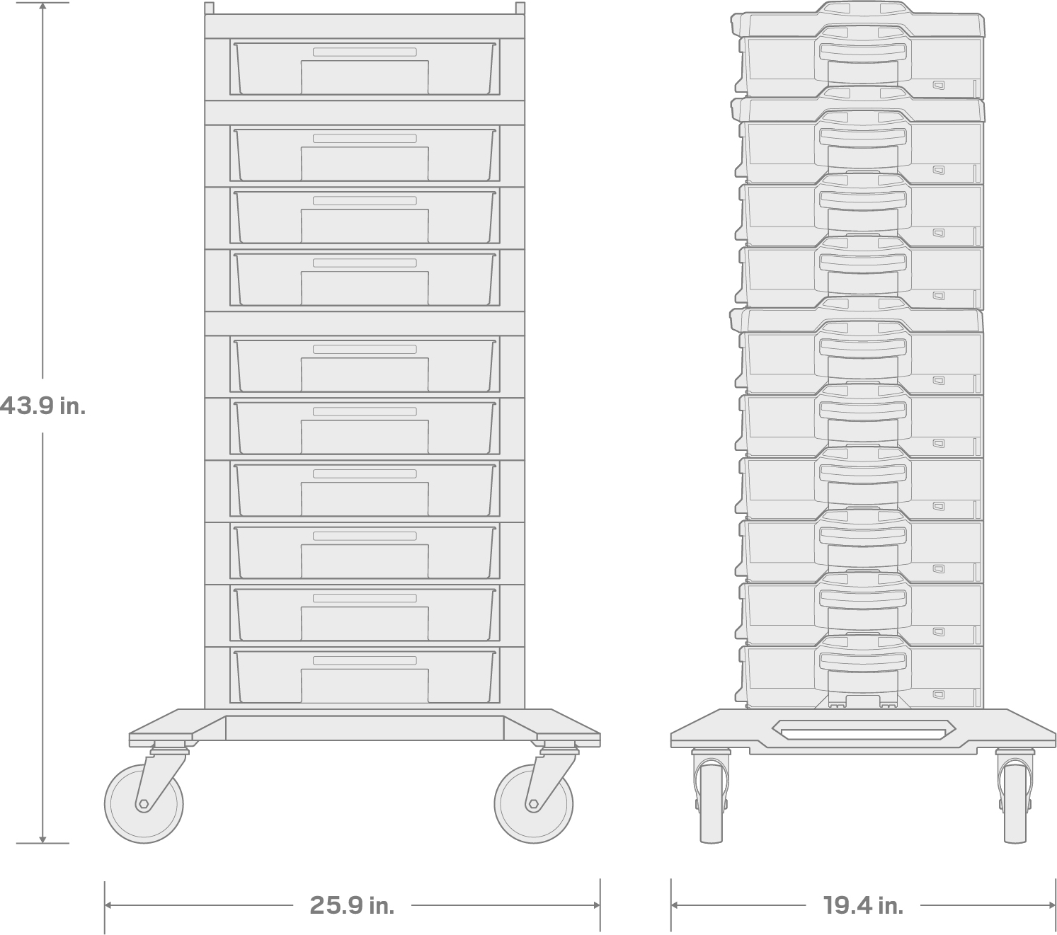 Specs for 1/4, 3/8, 1/2 Inch Drive Shallow and Deep 12-Point Socket and Ratchet Set in Modular Stacking Tool Cart, 250-Piece (5/32 - 1-1/2 in., 4 - 38 mm)