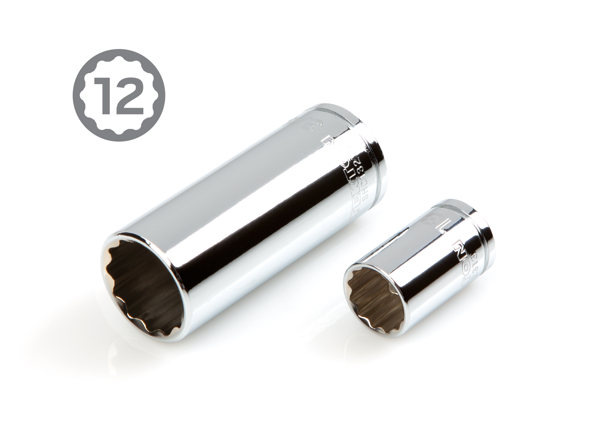 Includes: 1/4-1 inch (SAE), 6-24 mm (Metric) 12-point chrome socket with large stamped markings, 90-tooth ratchet, extension, universal joint, and storage case. No skipped sizes. SKT15312.