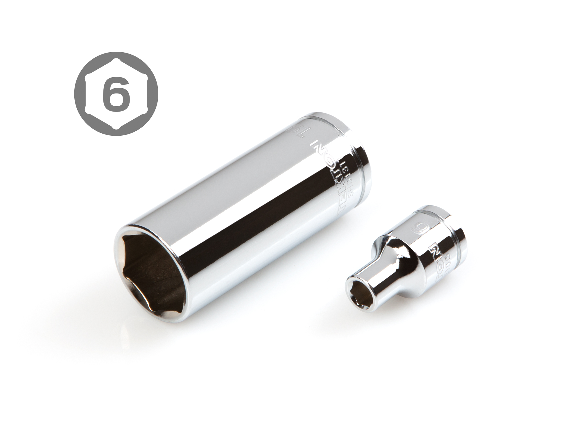 Includes: 6-24 mm (Metric) 6-point chrome socket with large stamped markings, 90-tooth ratchet, extension, universal joint, and storage case. No skipped sizes. SKT15201.