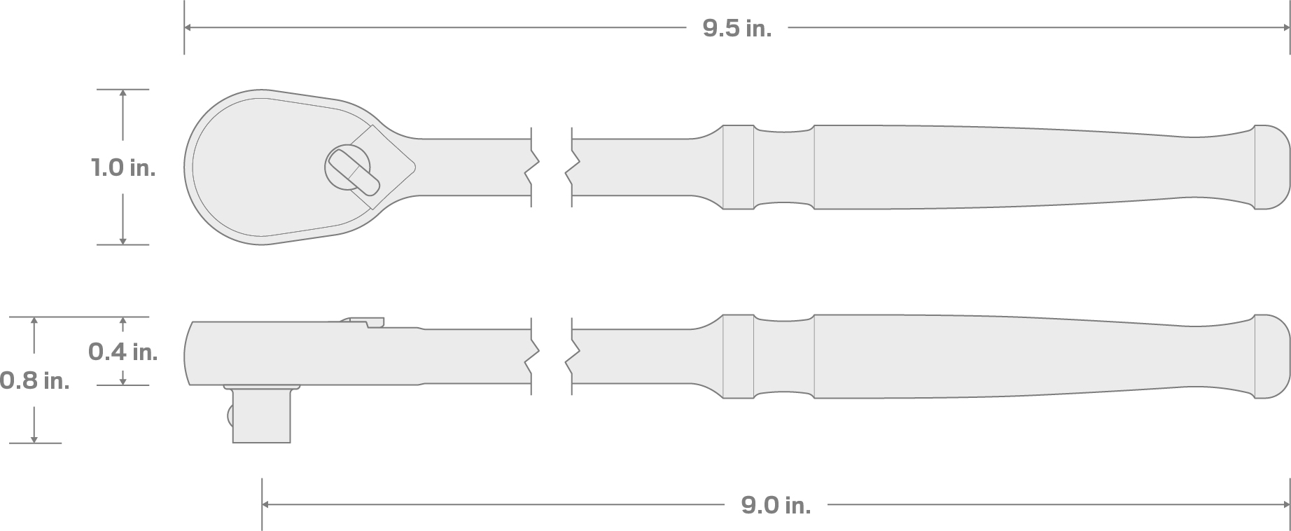 Specs for 1/4 Inch Drive x 9 Inch Long Ratchet