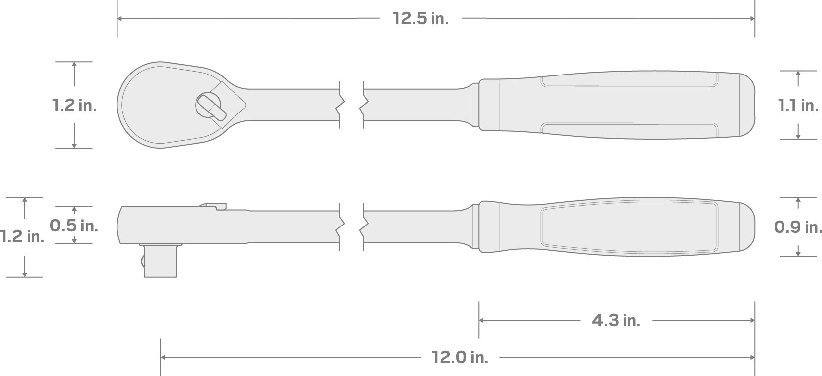 Specs for 3/8 Inch Drive x 12 Inch Comfort Grip Long Ratchet