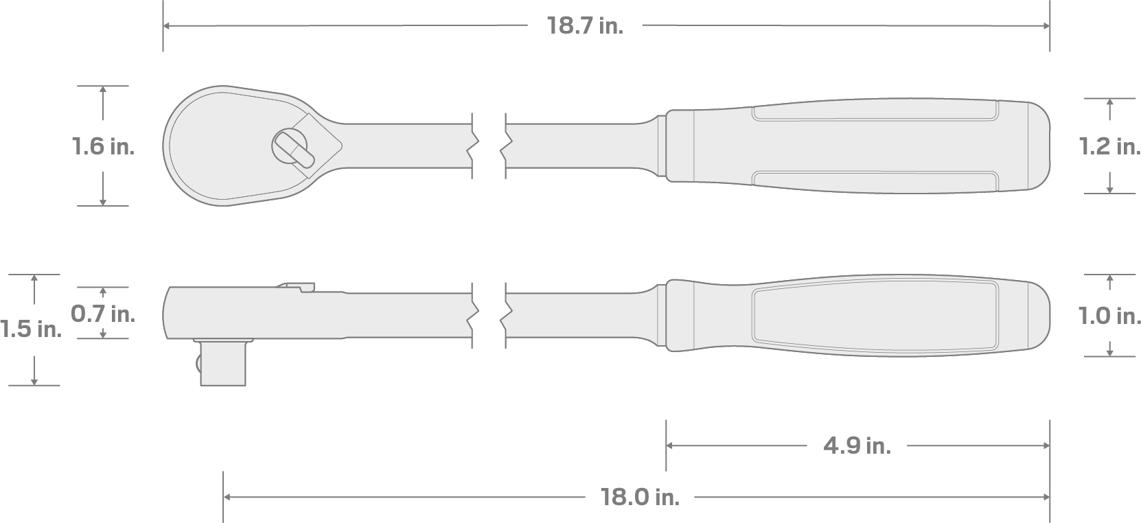 Specs for 1/2 Inch Drive x 18 Inch Comfort Grip Long Ratchet