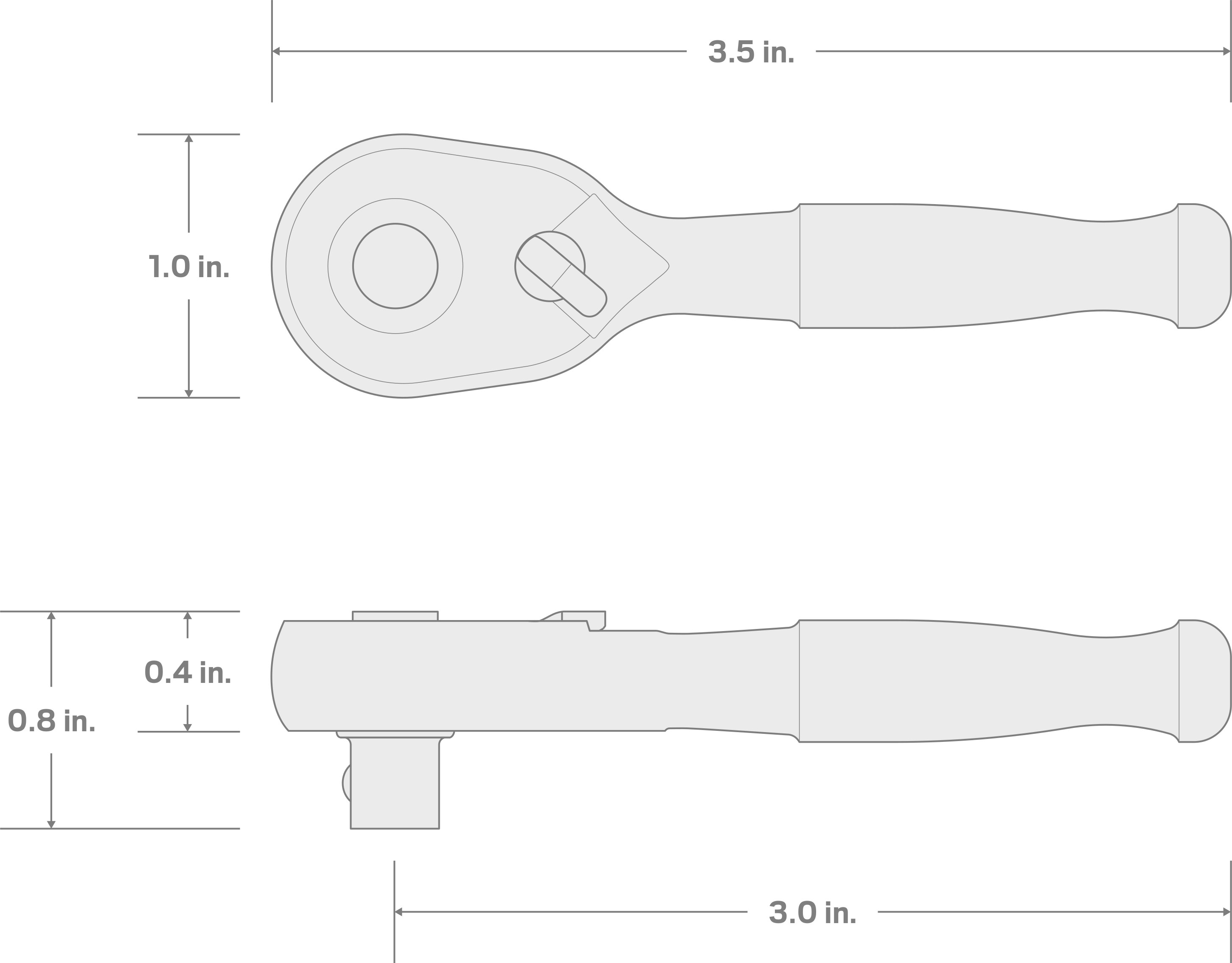 Specs for 1/4 Inch Drive x 3 Inch Quick-Release Stubby Ratchet