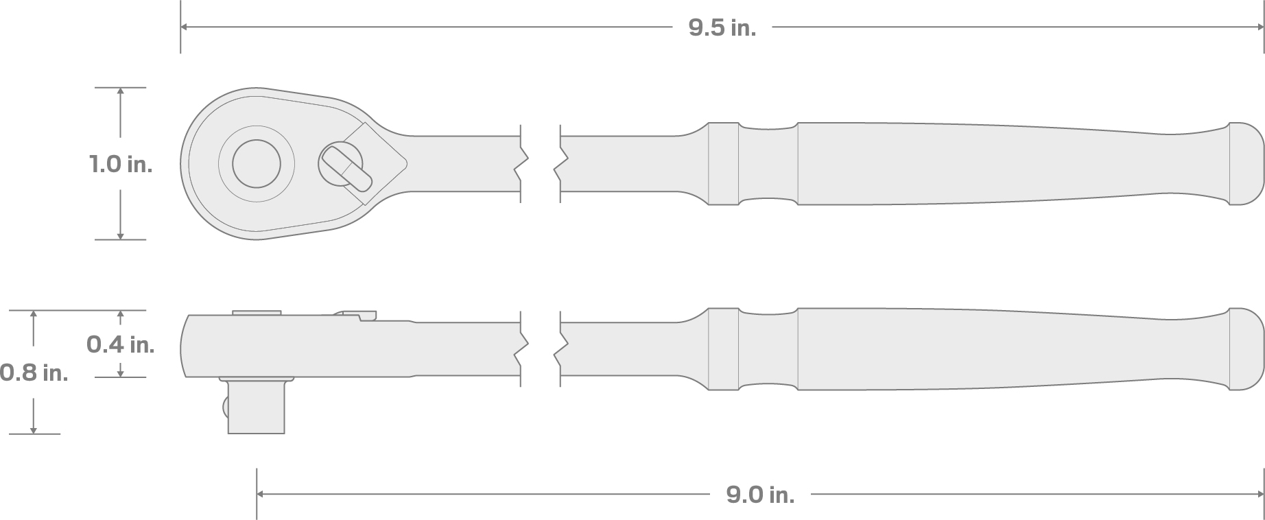 Specs for 1/4 Inch Drive x 9 Inch Quick-Release Long Ratchet