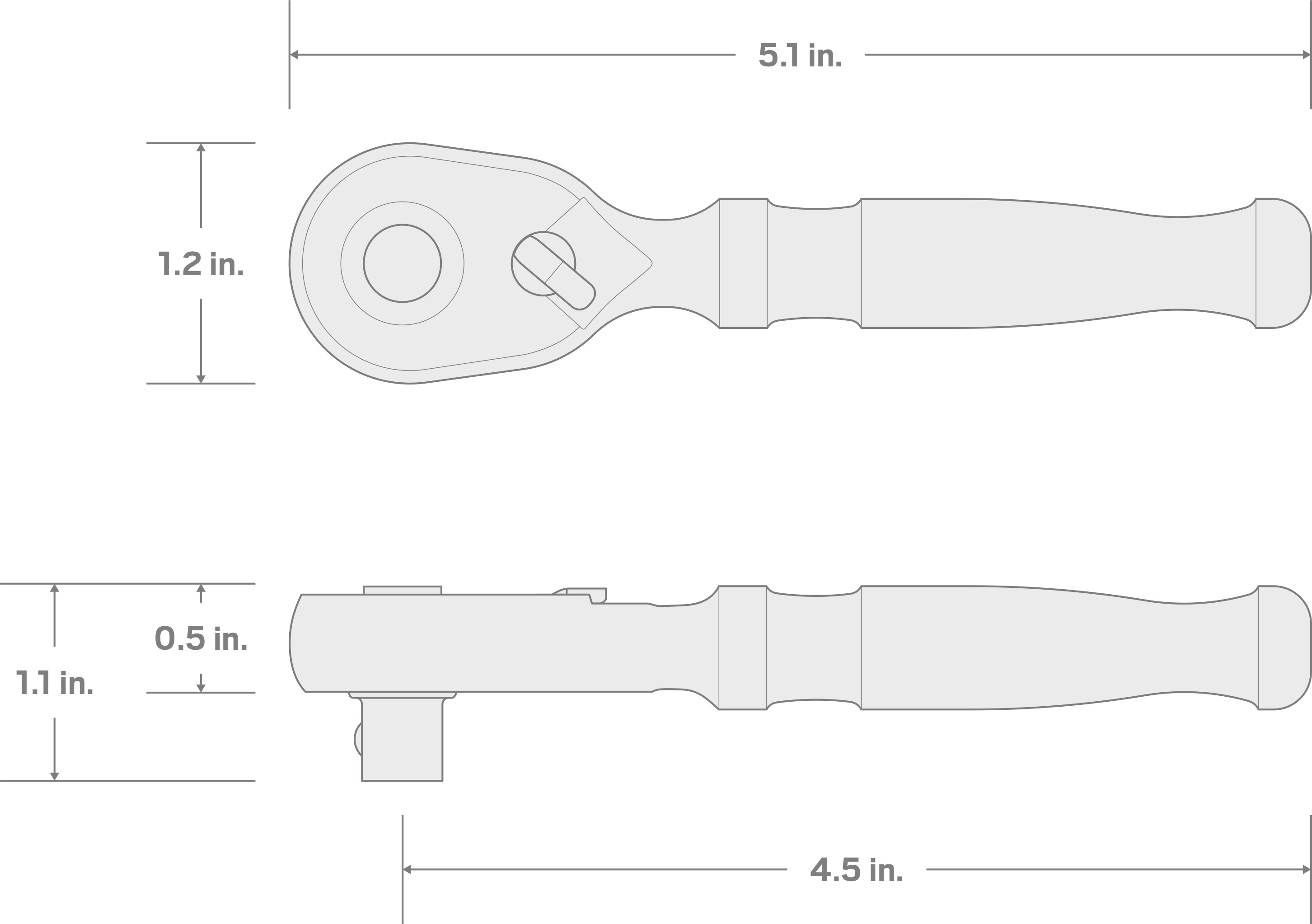 Specs for 3/8 Inch Drive x 4-1/2 Inch Quick-Release Stubby Ratchet