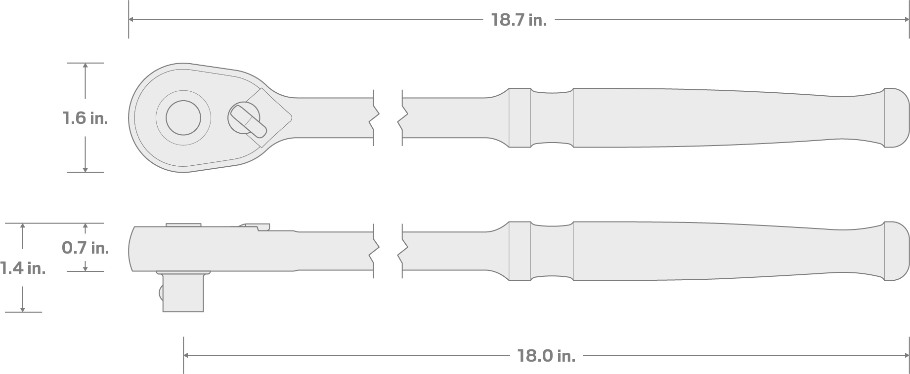 Specs for 1/2 Inch Drive x 18 Inch Quick-Release Long Ratchet