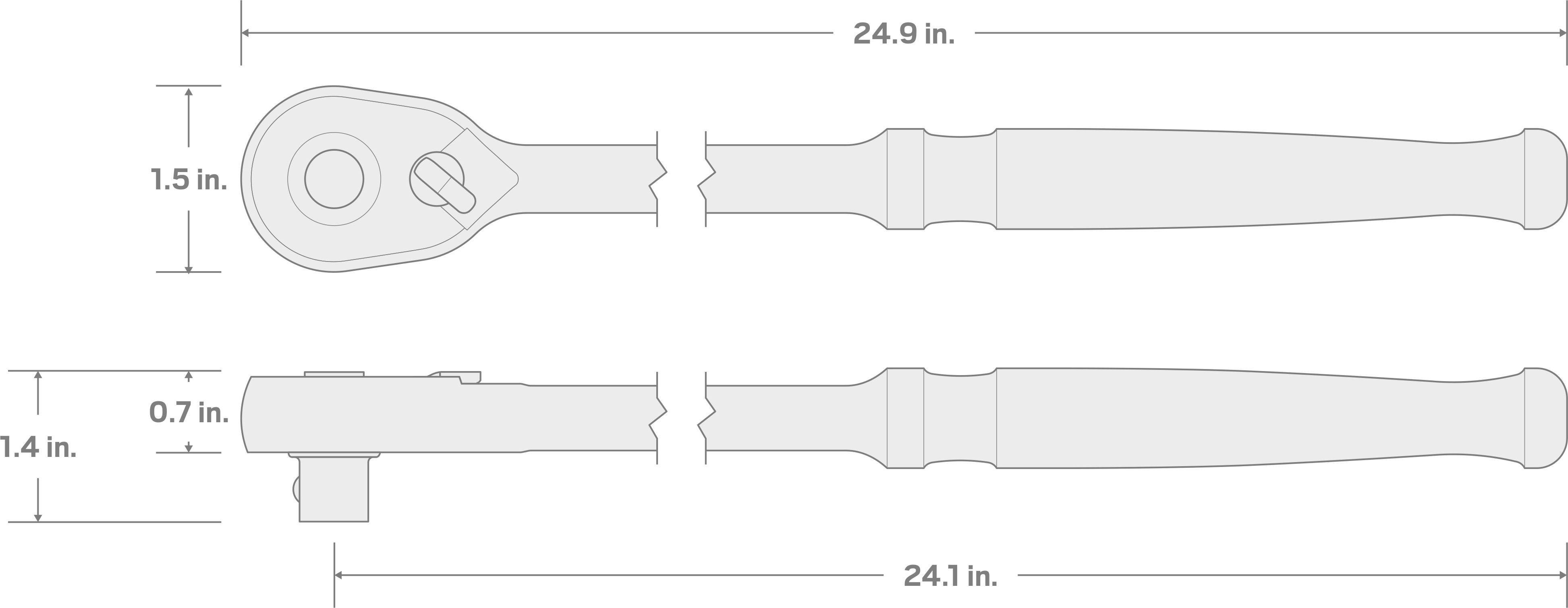 Specs for 1/2 Inch Drive x 24 Inch Quick-Release Extra-Long Ratchet