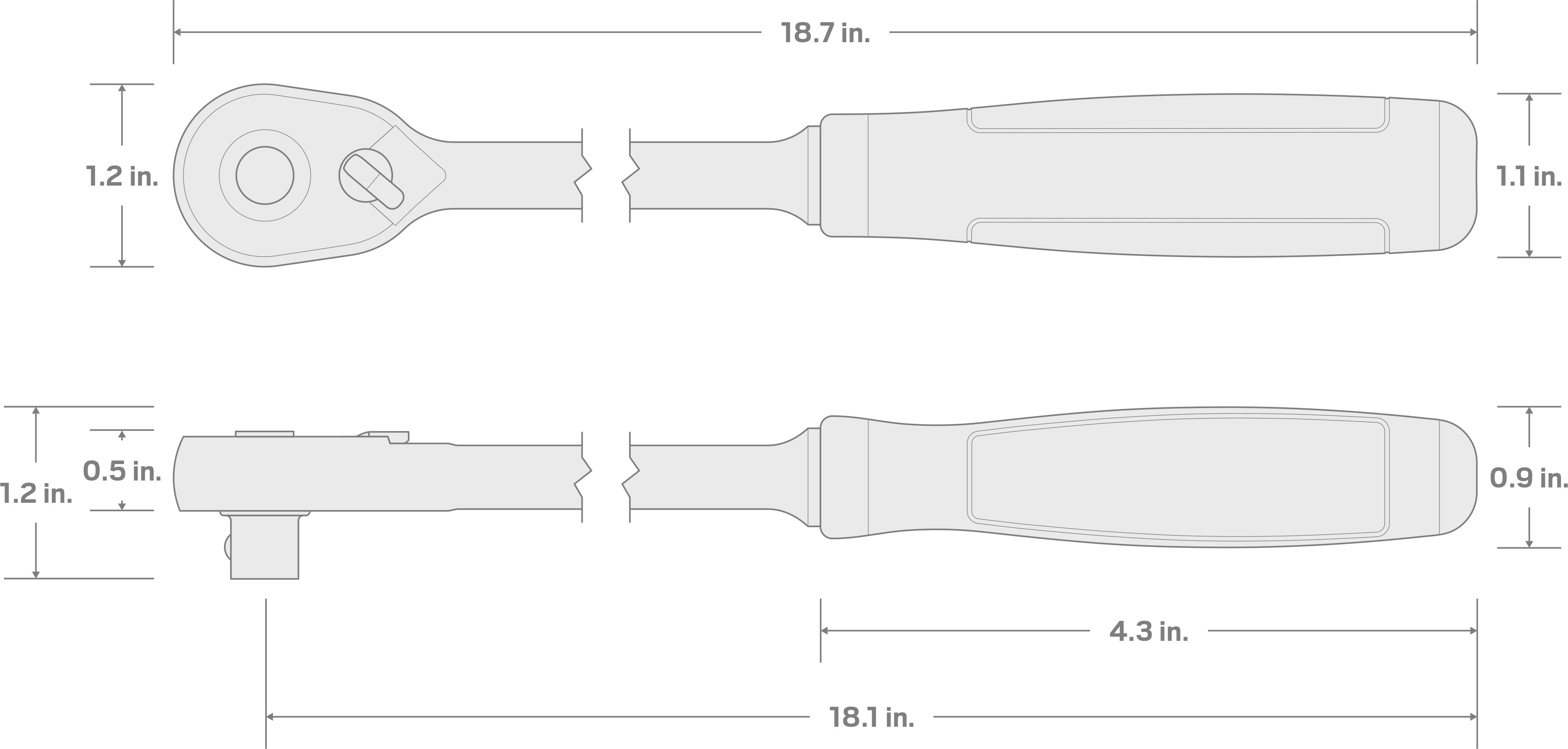 Specs for 3/8 Inch Drive x 18 Inch Quick-Release Comfort Grip Extra-Long Ratchet