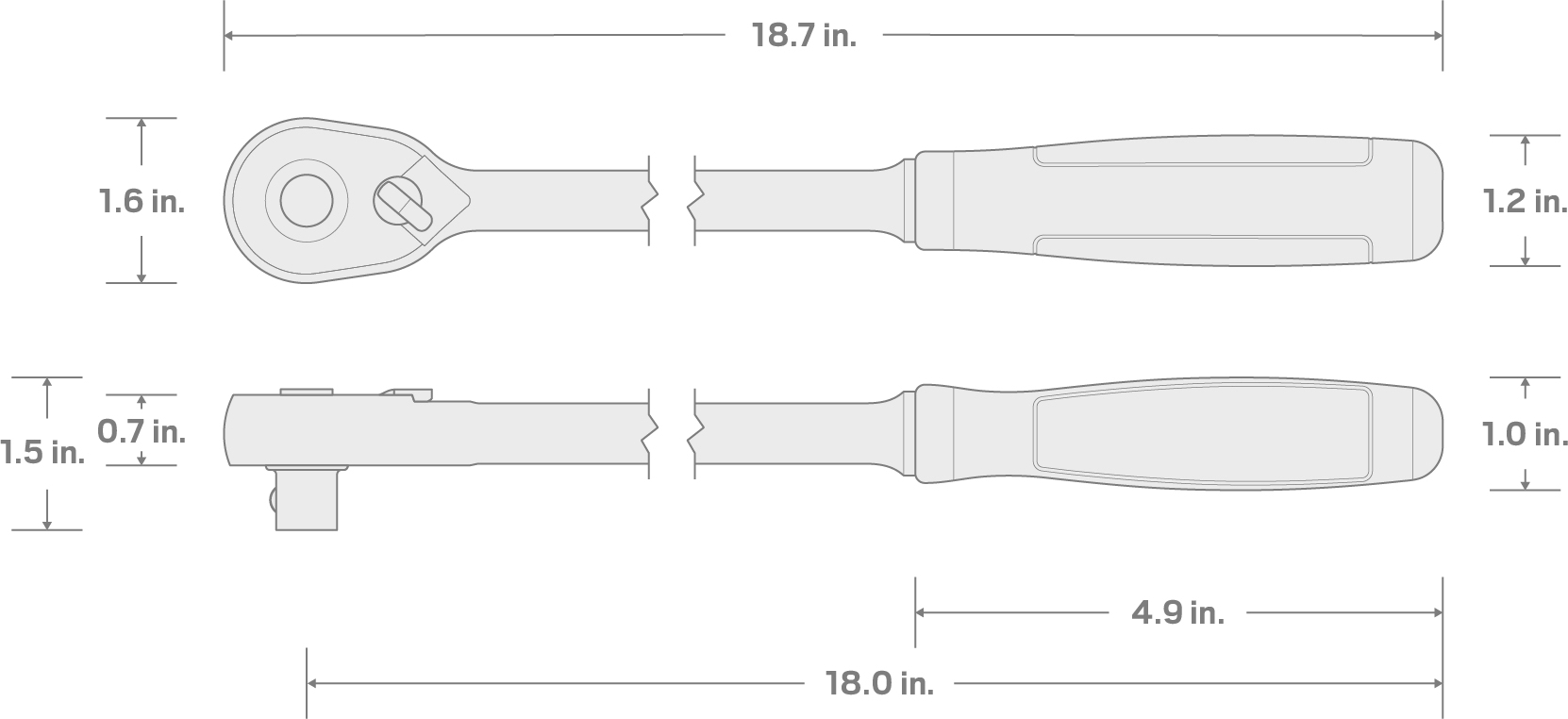 Specs for 1/2 Inch Drive x 18 Inch Quick-Release Comfort Grip Long Ratchet