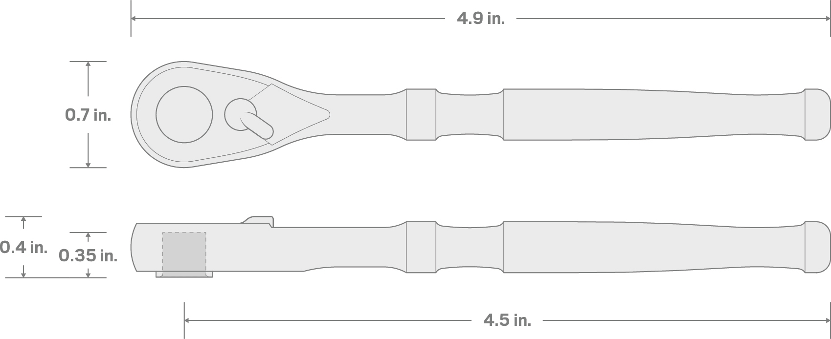 Specs for 1/4 Inch Drive x 4-1/2 Inch Bit Ratchet