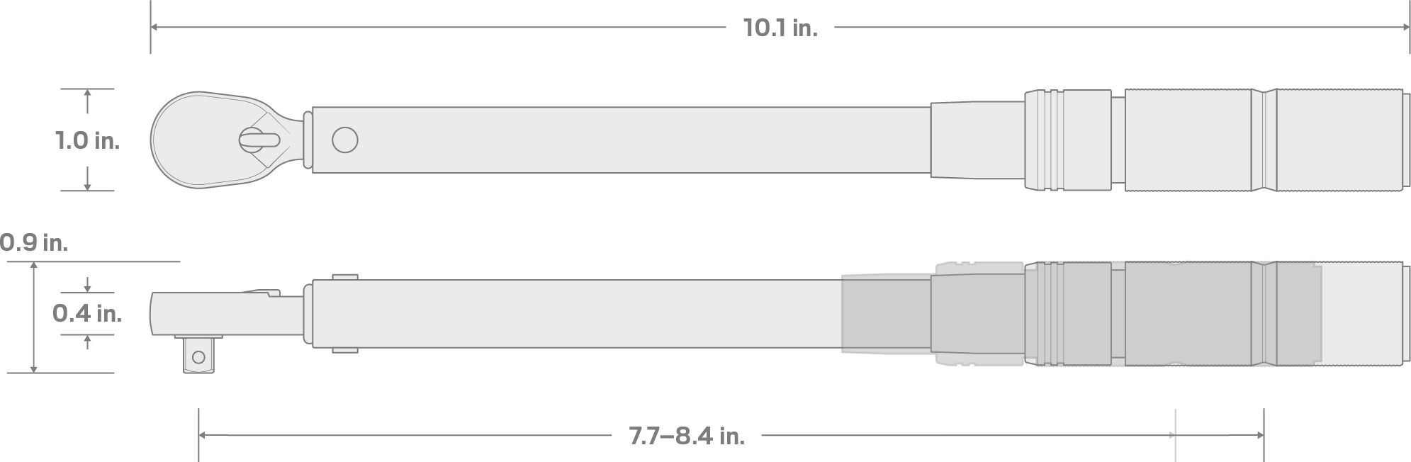 Specs for 1/4 Inch Drive Dual-Direction Micrometer Torque Wrench (20 - 200 in-lb)