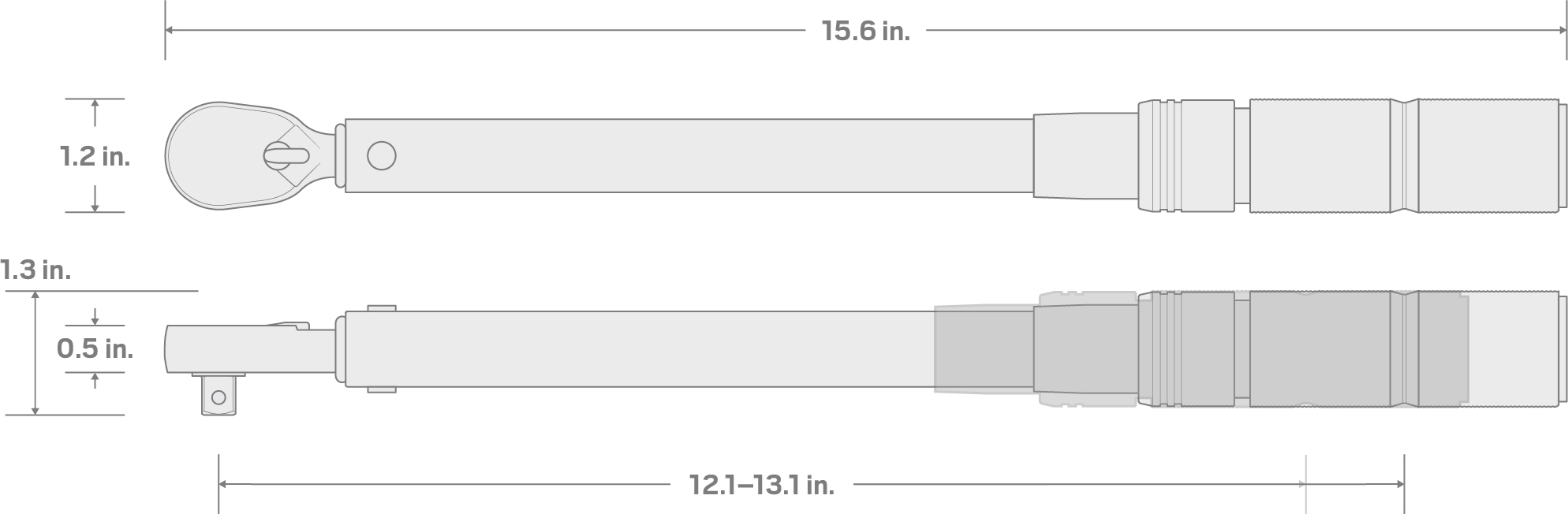 Specs for 3/8 Inch Drive Dual-Direction Micrometer Torque Wrench (10 - 100 ft-lb)