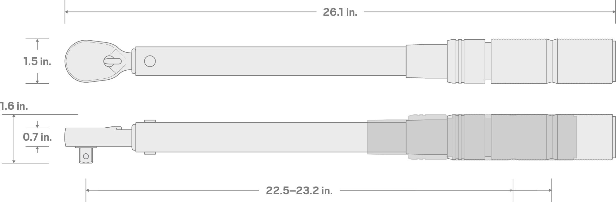 Specs for 1/2 Inch Drive Dual-Direction Micrometer Torque Wrench (40 - 300 ft-lb)