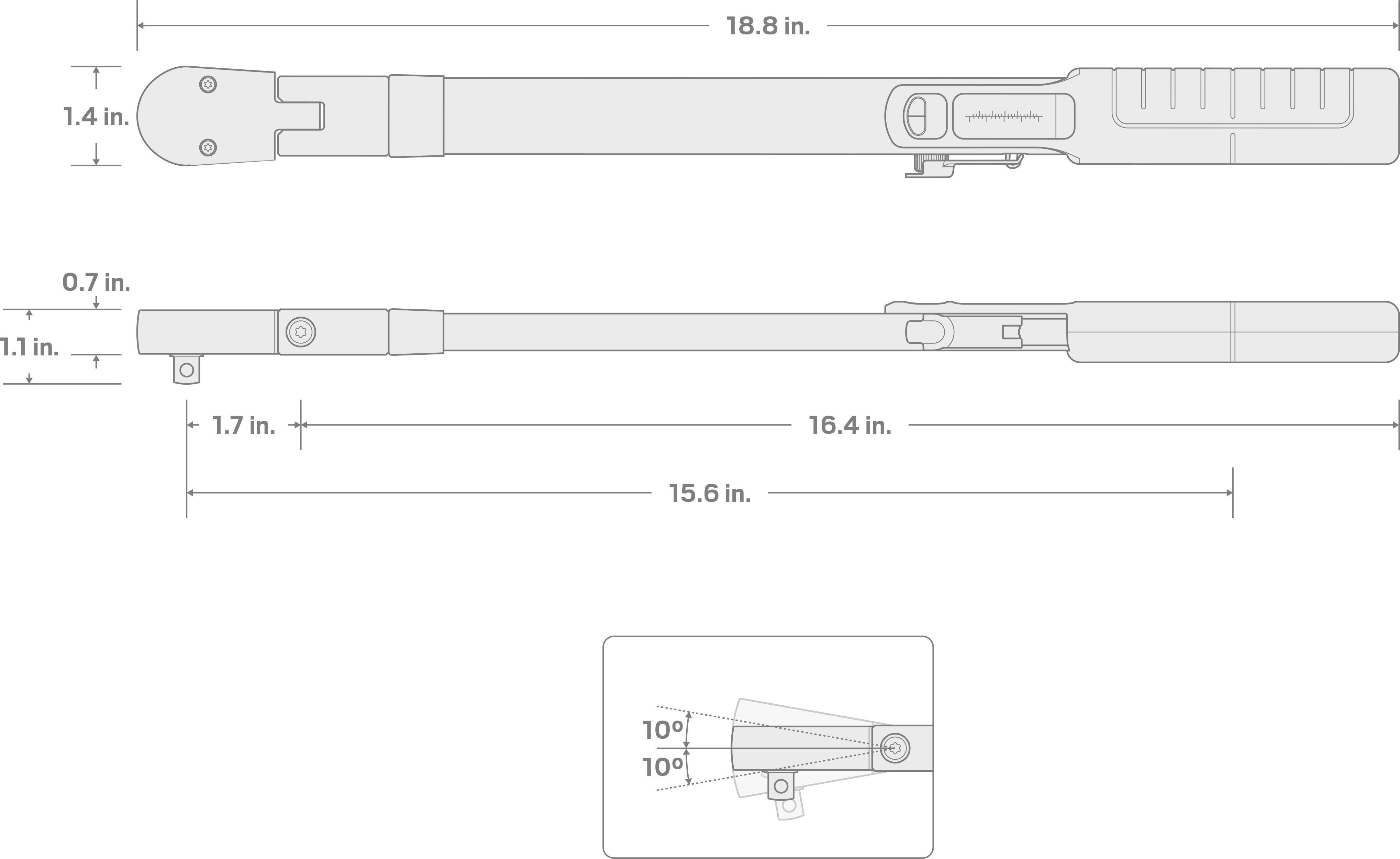 Specs for 3/8 Inch Drive 72-Tooth Split Beam Torque Wrench (20-100 ft-lb)