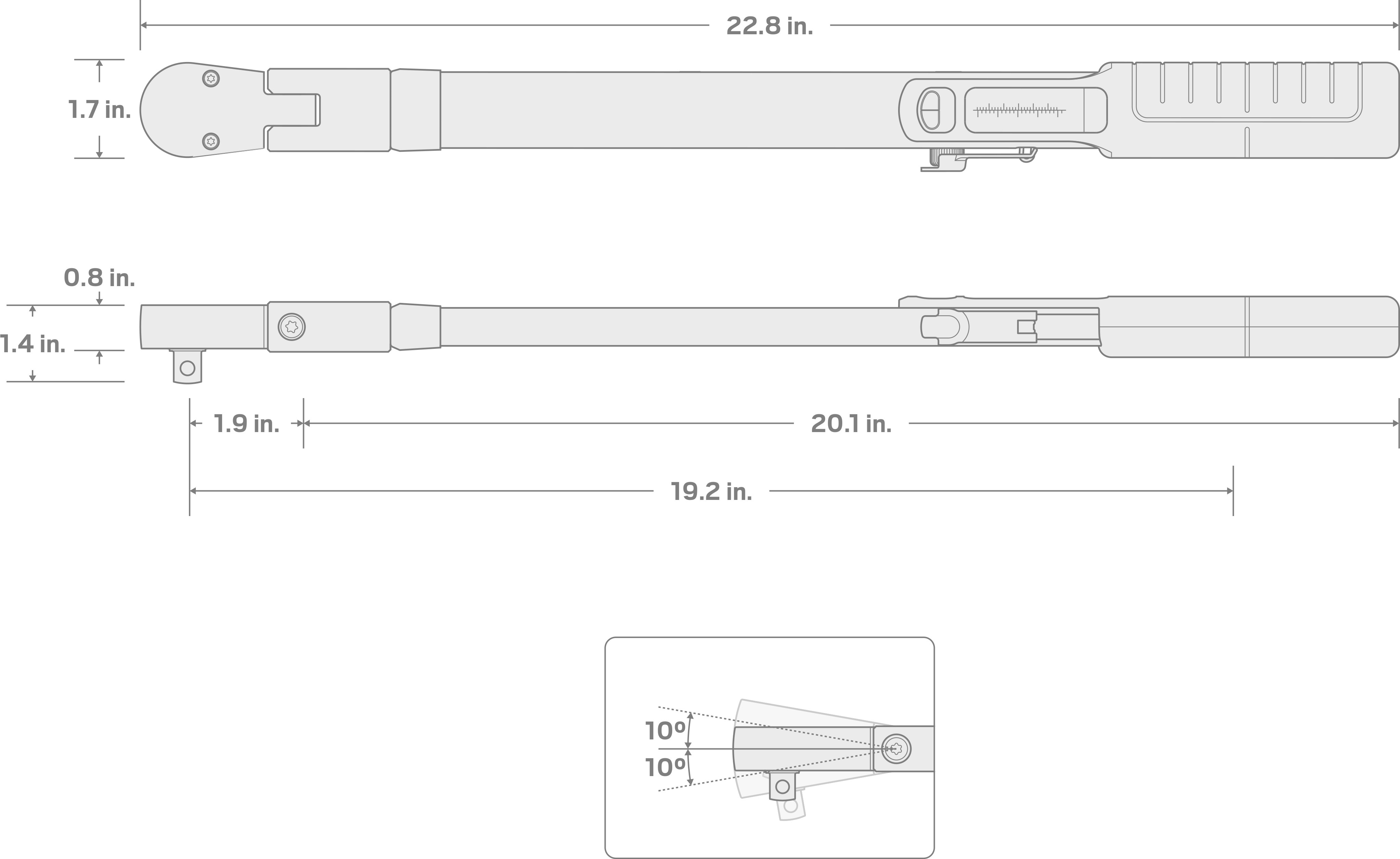 Specs for 1/2 Inch Drive 72-Tooth Split Beam Torque Wrench (40-250 ft-lb)