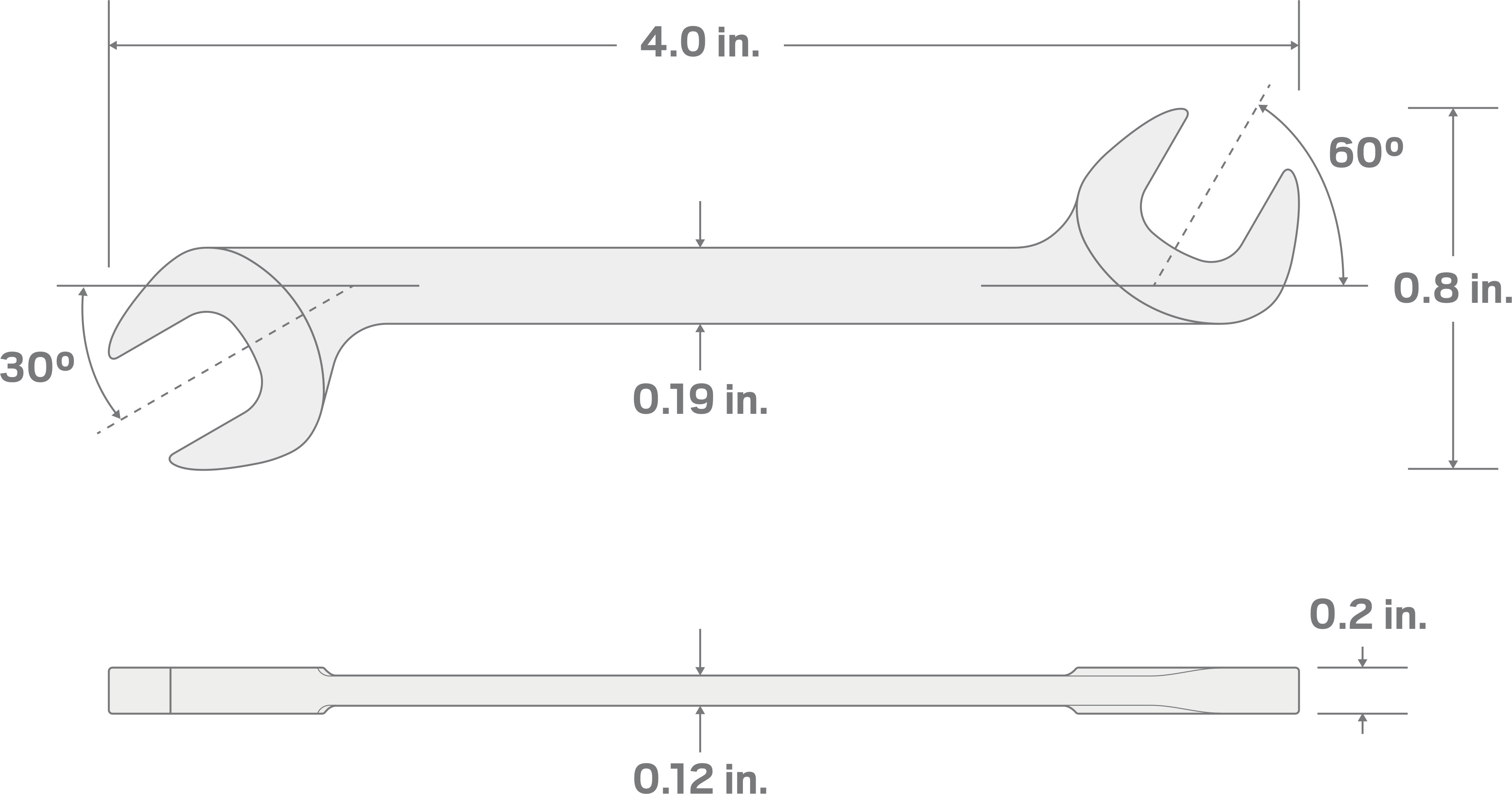 Specs for 1/4 Inch Angle Head Open End Wrench (Chrome Finish)