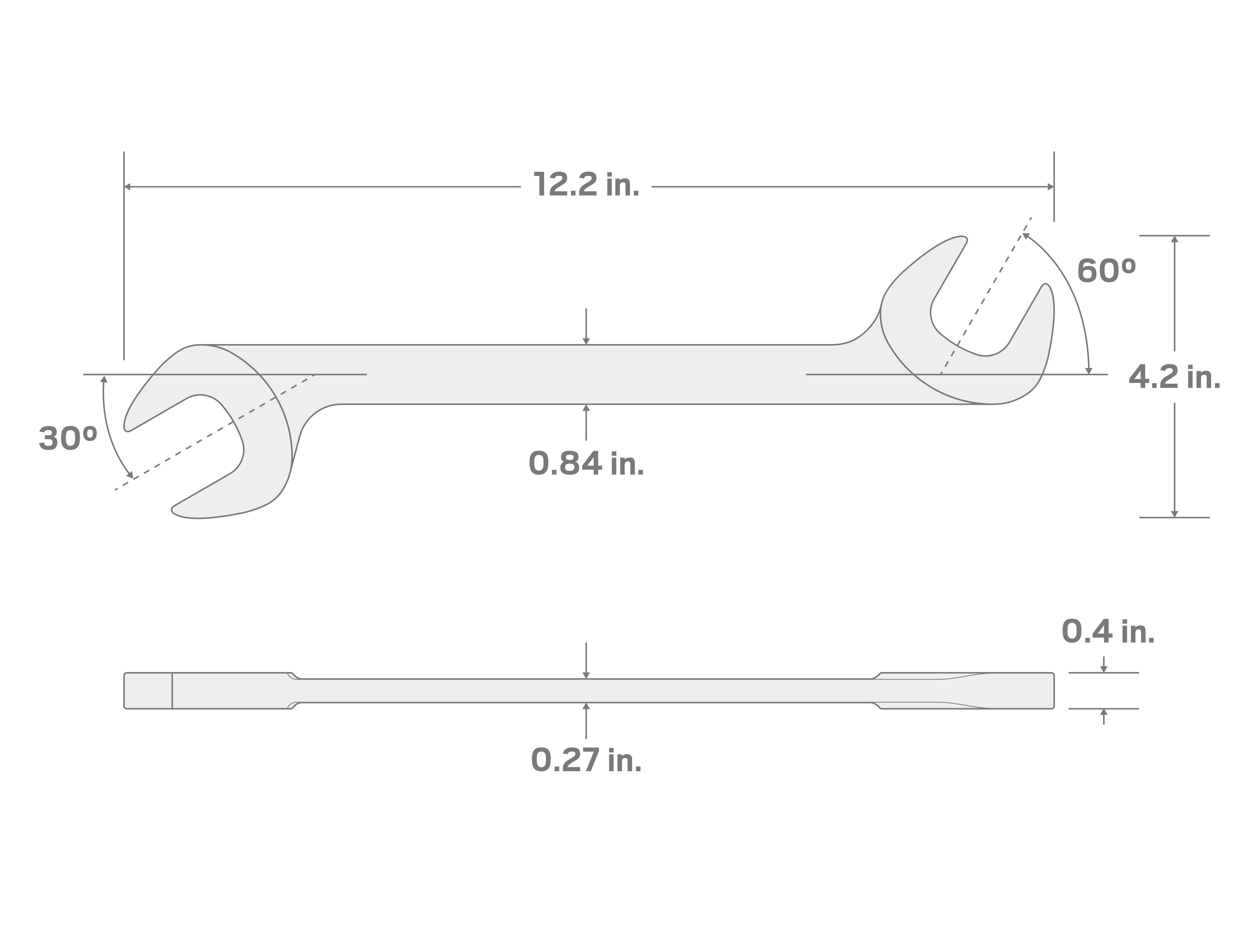 Specs for 32 mm Angle Head Open End Wrench (Chrome Finish) (Blemished)