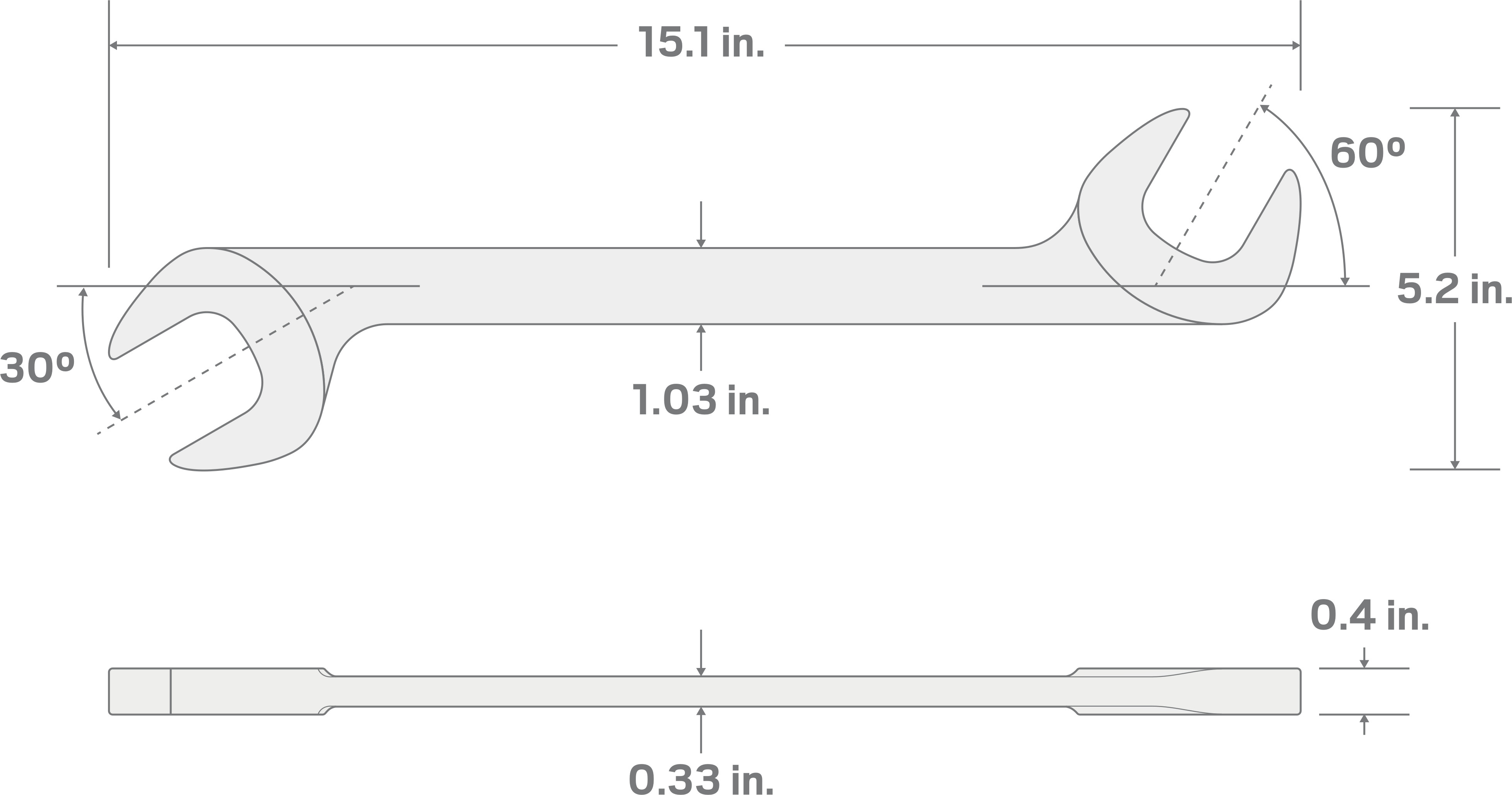 Specs for 41 mm Angle Head Open End Wrench (Chrome Finish)