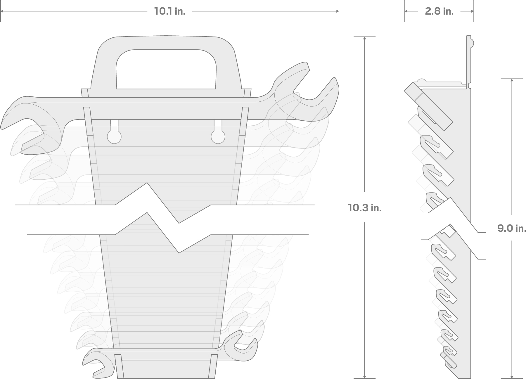 Specs for Angle Head Open End Wrench Set with Holder, 11-Piece (3/8-1 in.)