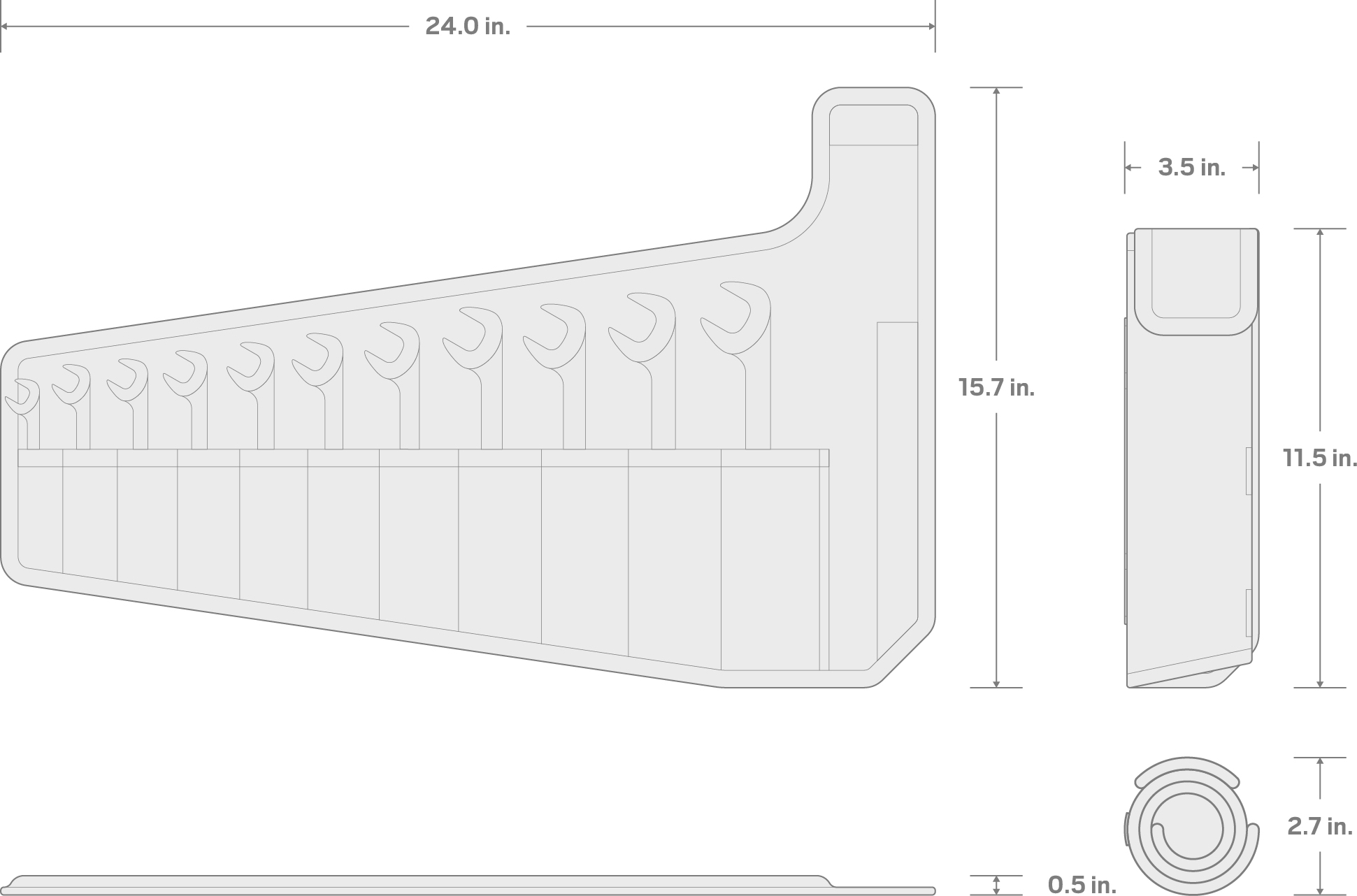 Specs for Angle Head Open End Wrench Set with Pouch, 11-Piece (3/8-1 in.)