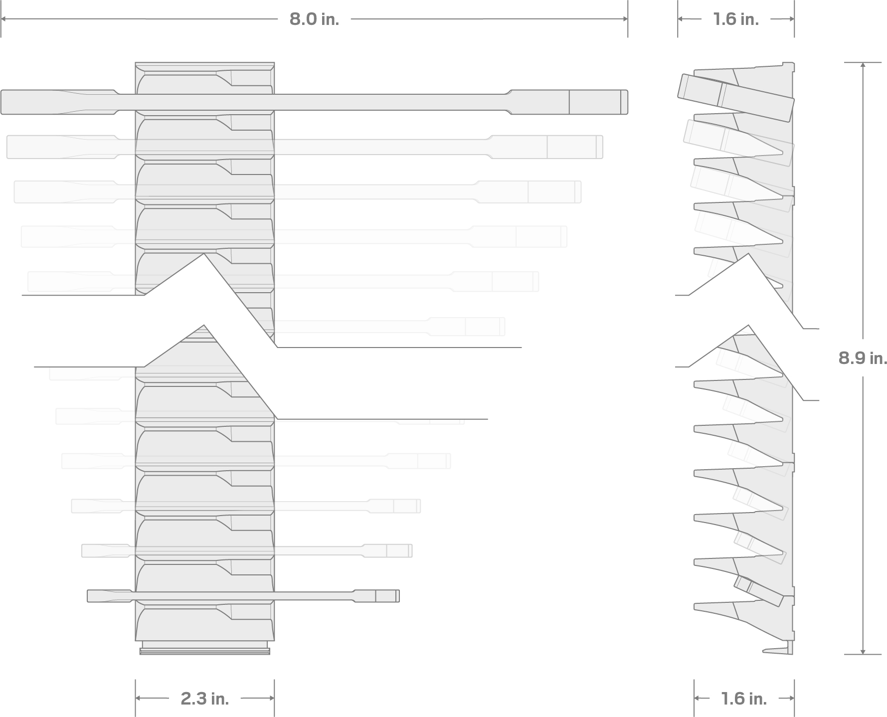 Specs for Angle Head Open End Wrench Set with Modular Organizers, 11-Piece (1/4-3/4 in.)