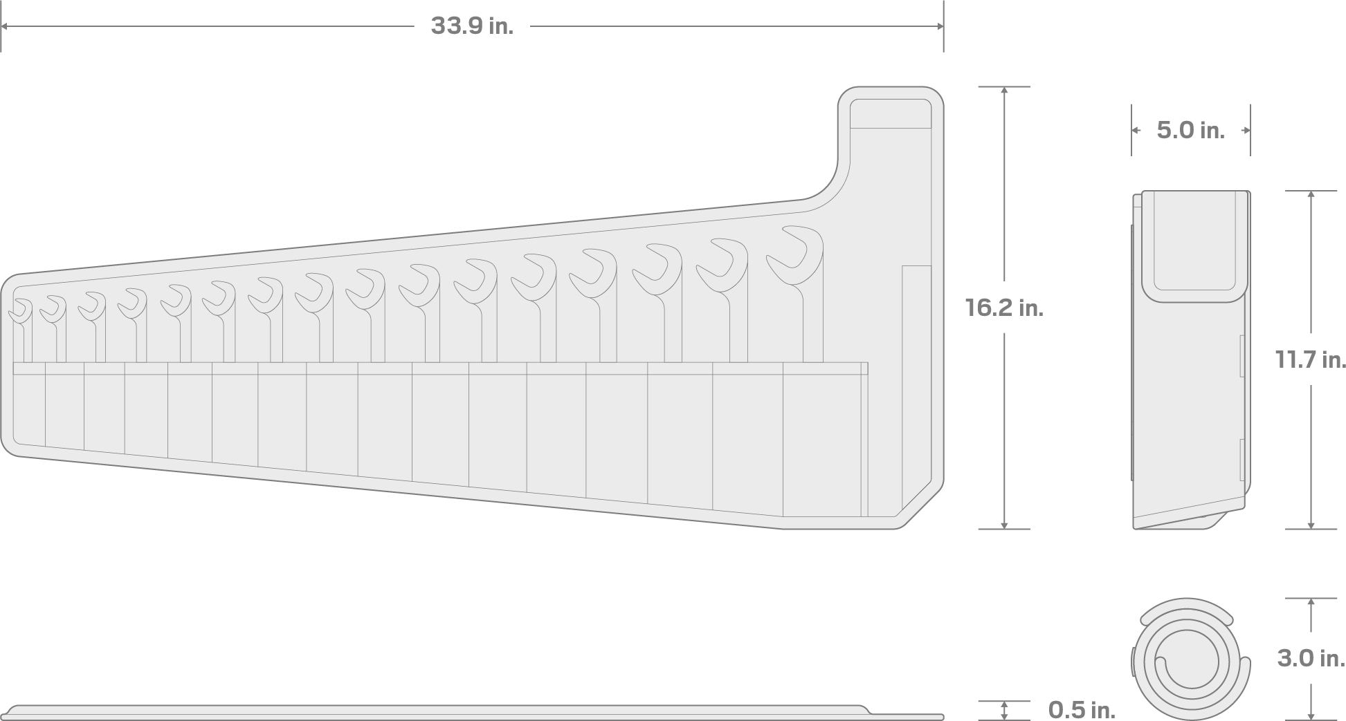 Specs for Angle Head Open End Wrench Set with Pouch, 16-Piece (10-27 mm)