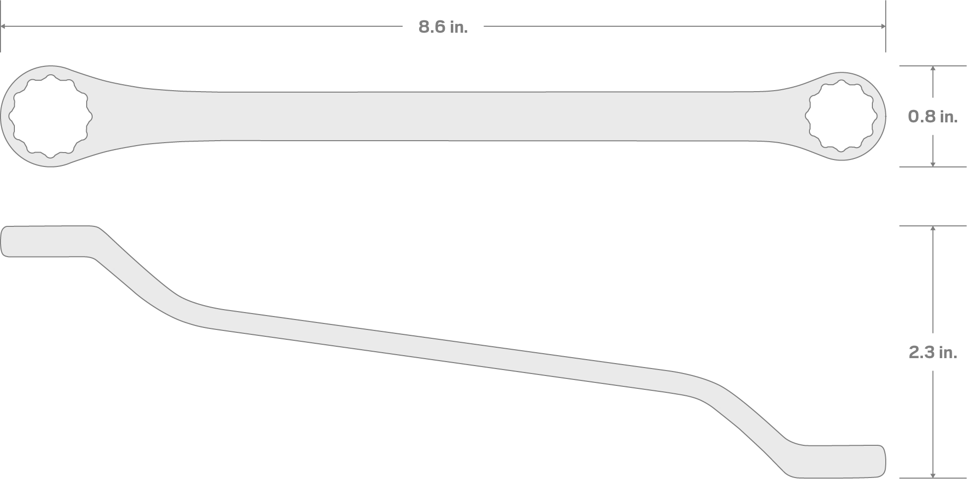 Specs for 1/2 x 9/16 Inch 45-Degree Offset Box End Wrench