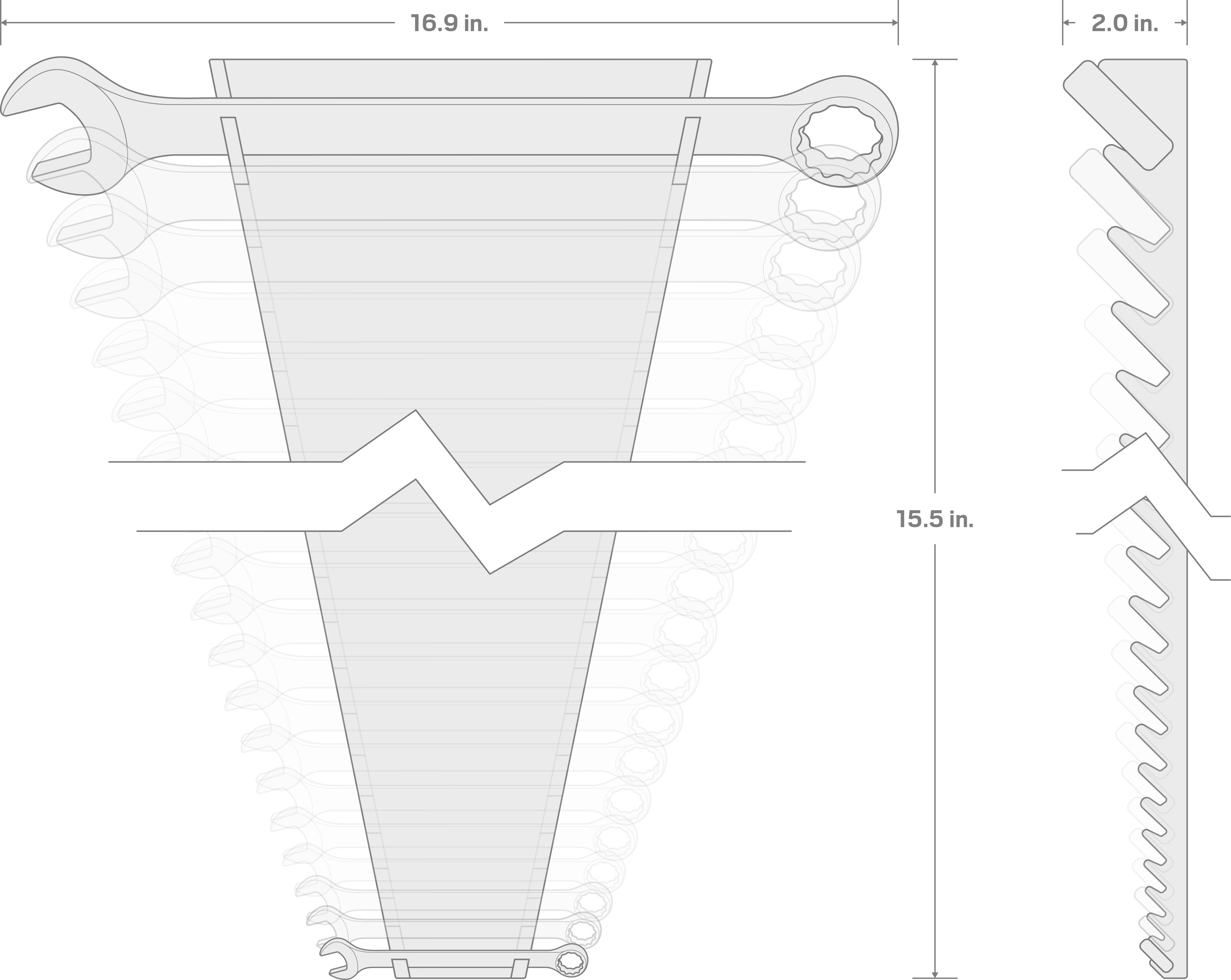 Specs for Combination Wrench Set with Rack, 19-Piece (1/4 - 1-1/4 in.)