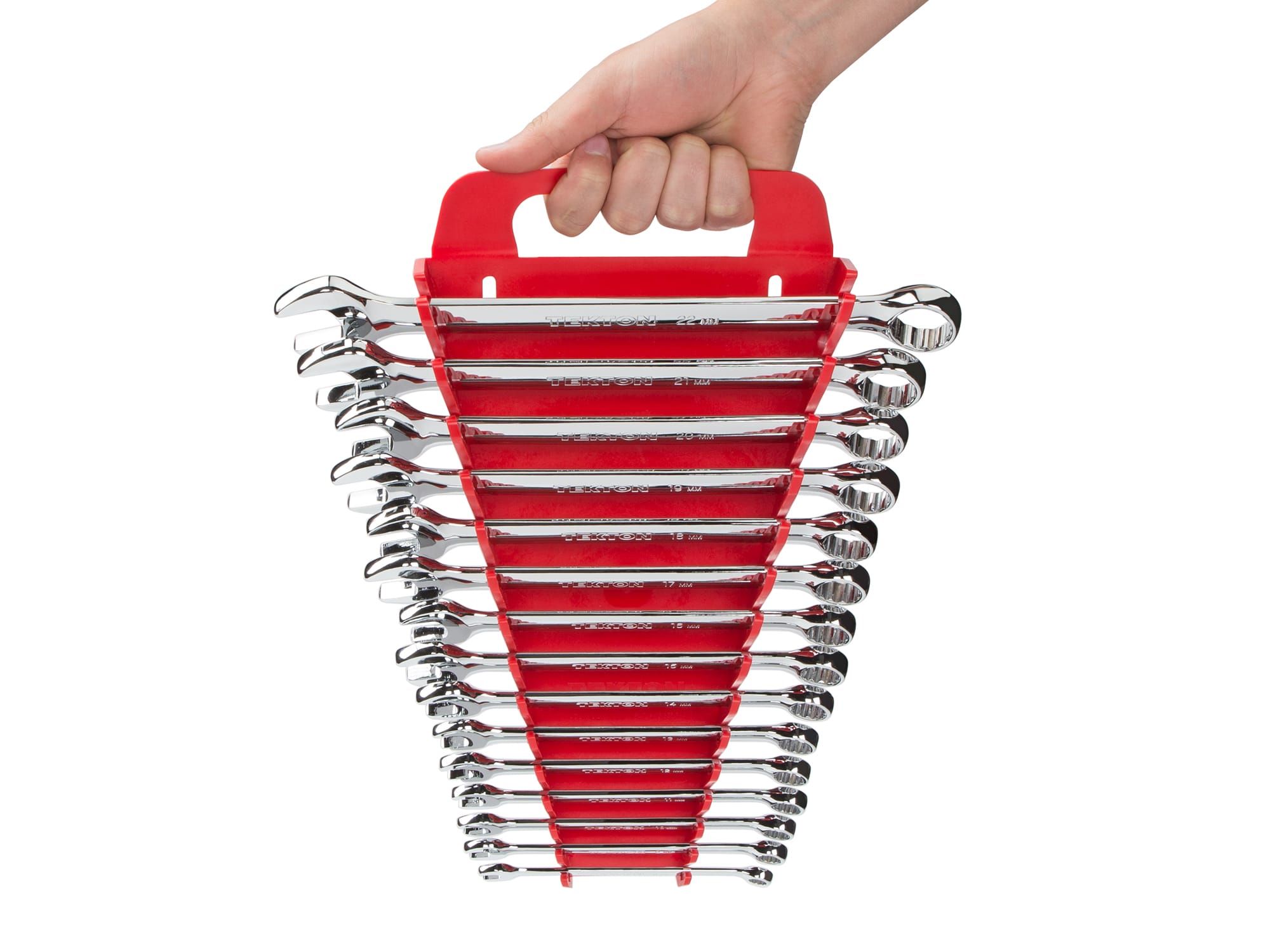 Person holding Tekton rack  set. Item #WCB92207
