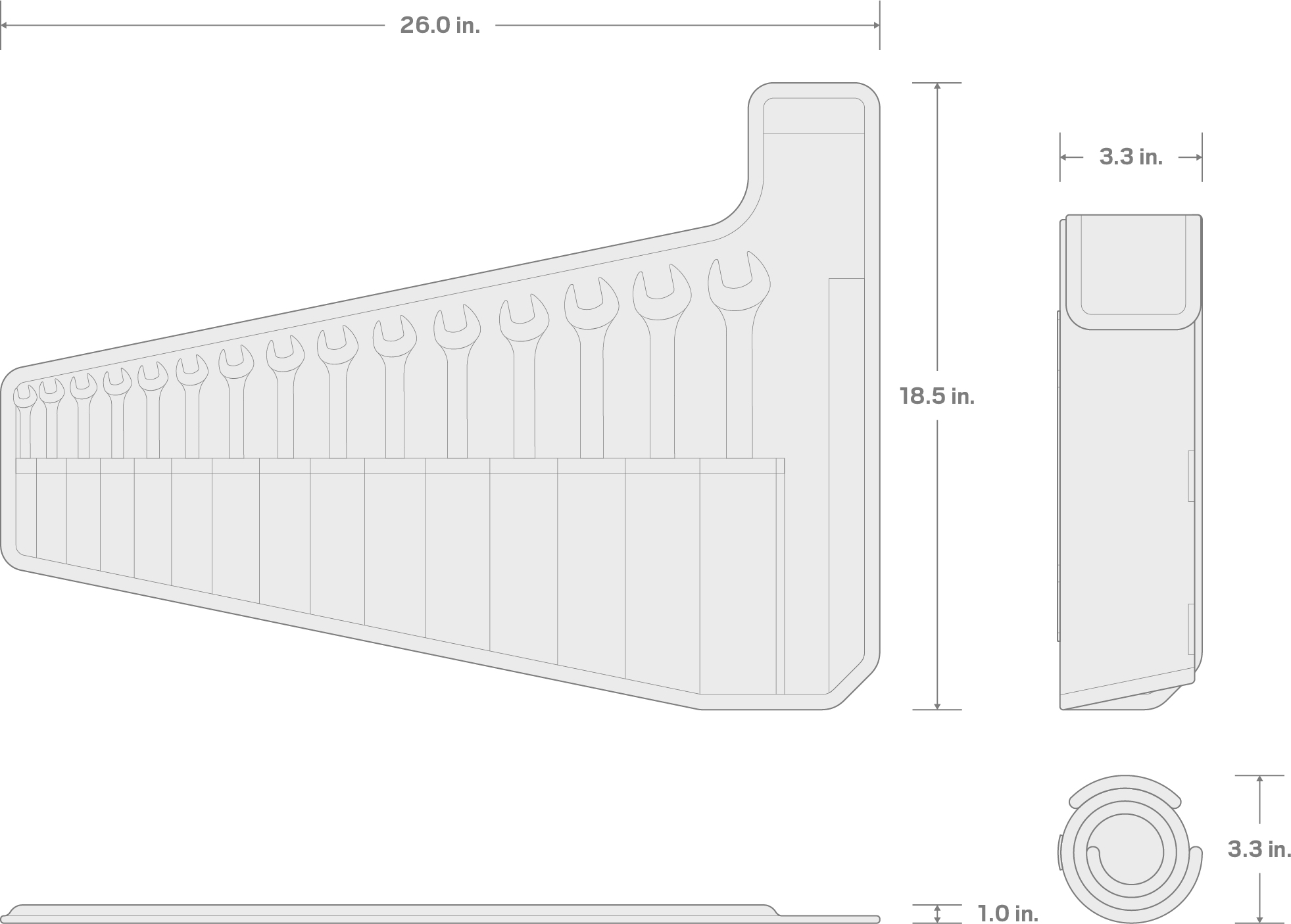 Specs for Combination Wrench Set with Pouch, 15-Piece (1/4-1 in.)