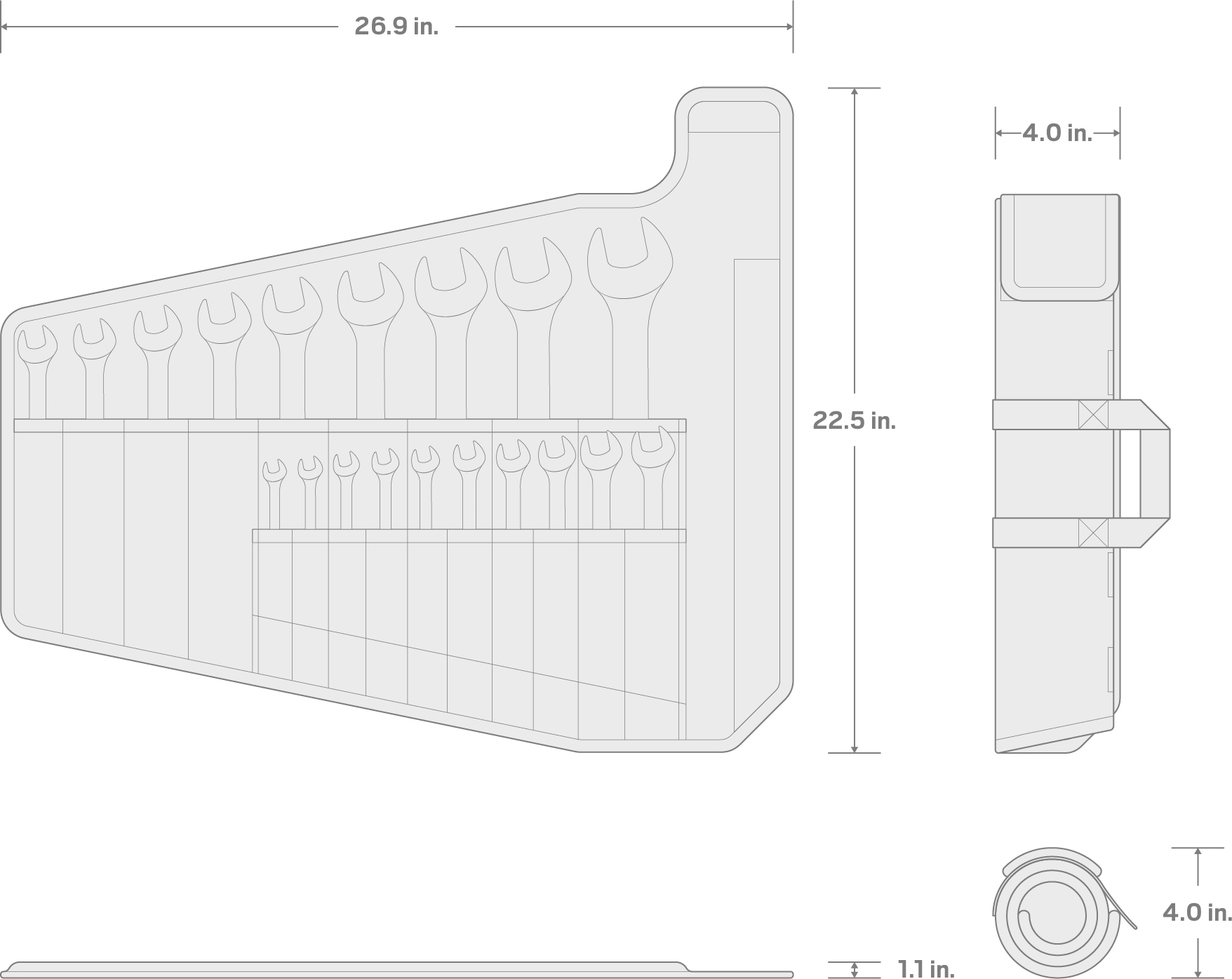 Specs for Combination Wrench Set with Pouch, 19-Piece (1/4 - 1-1/4 in.)