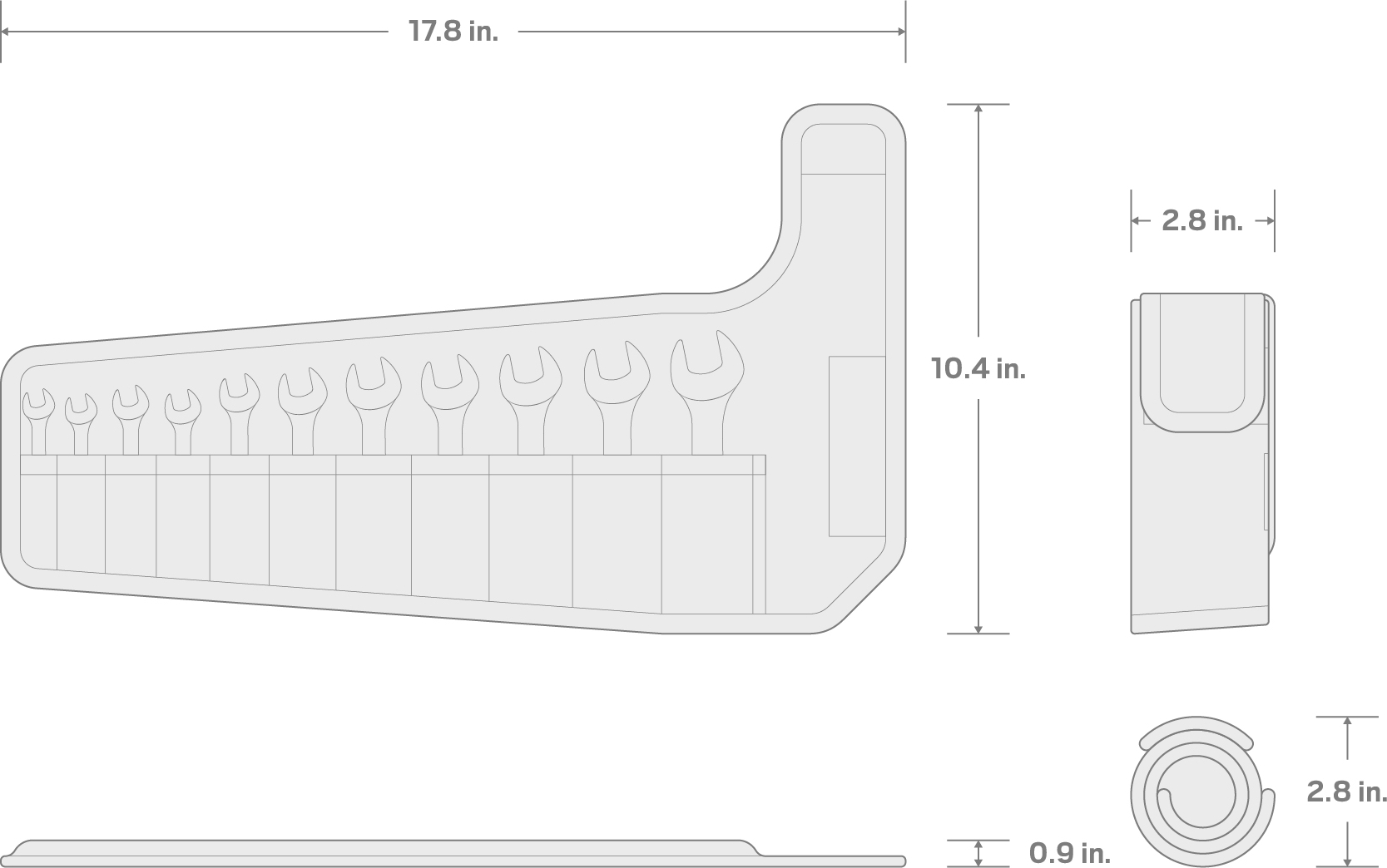 Specs for Stubby Combination Wrench Set with Pouch, 11-Piece (1/4-3/4 in.)