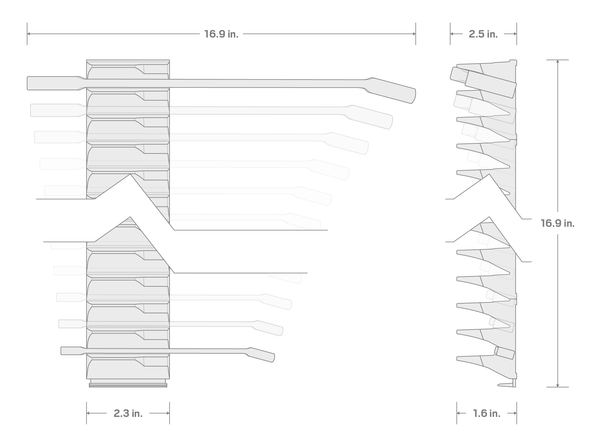 Specs for Combination Wrench Set with Modular Organizers, 22-Piece (6 - 32 mm, Common Sizes)