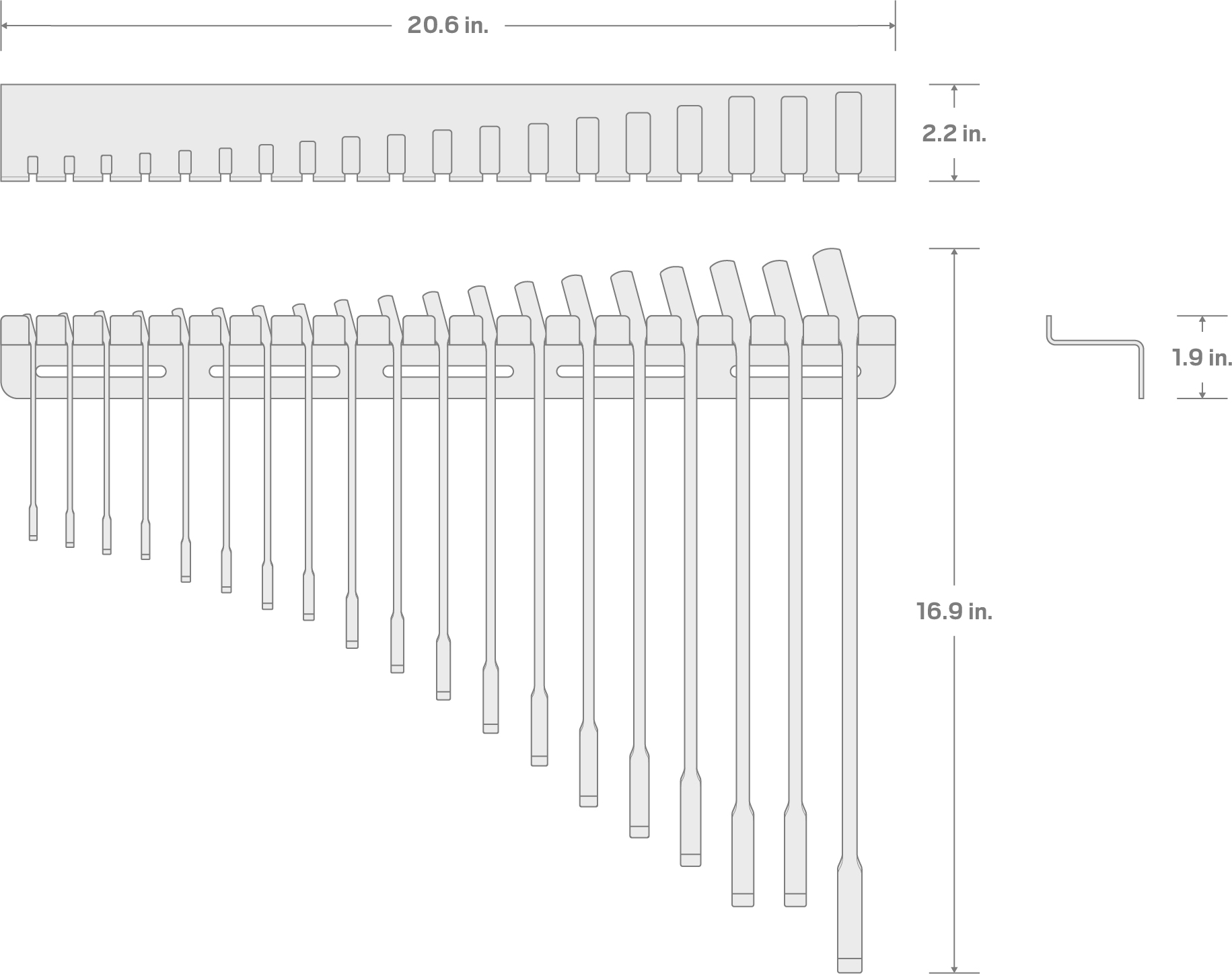 Specs for Combination Wrench Set with Wall Hanger, 19-Piece (1/4 - 1-1/4 in.)