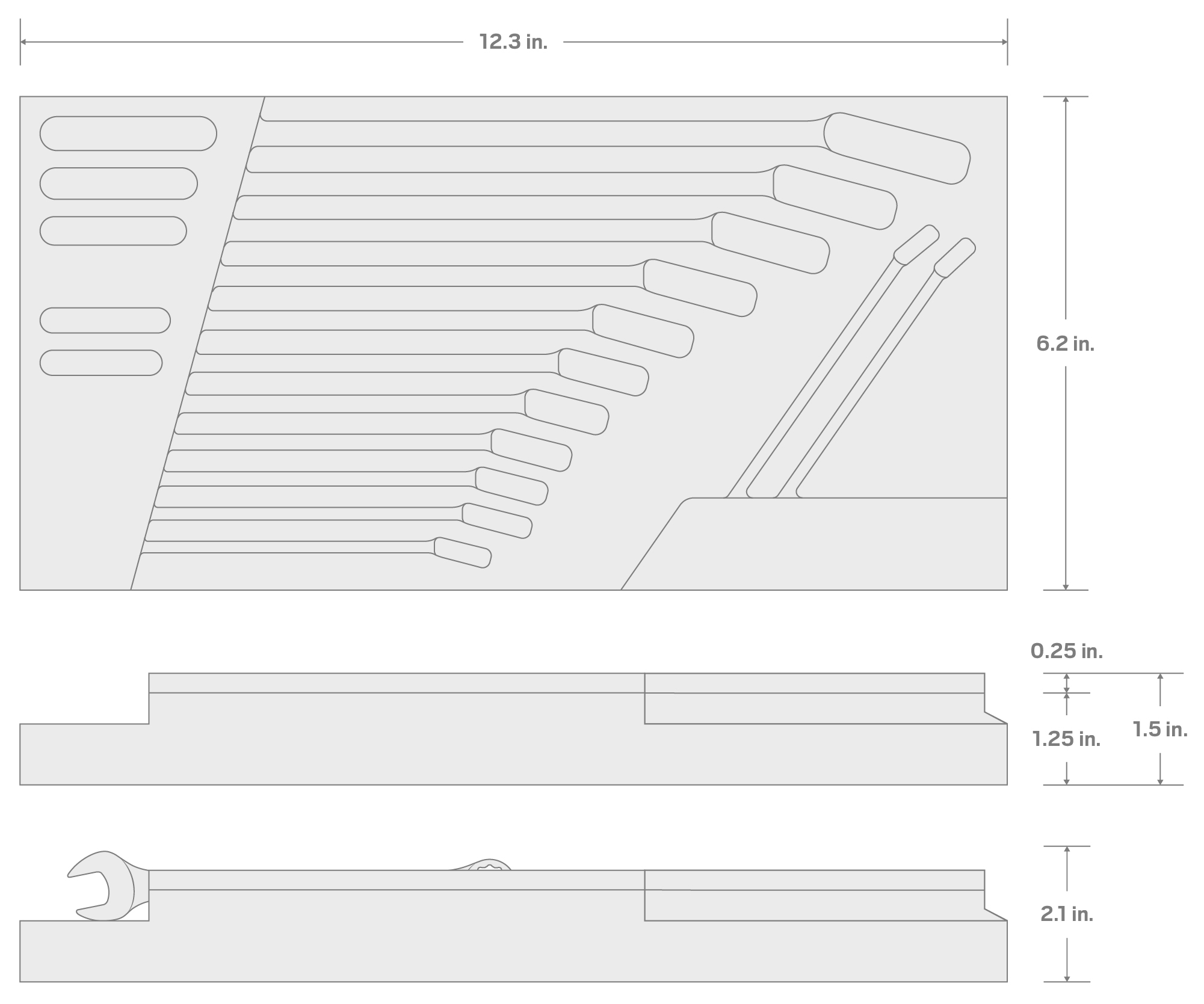 Specs for Combination Wrench Set with 12 x 6 Inch Foam Organizer, 13-Piece (1/4 - 7/8 in.)