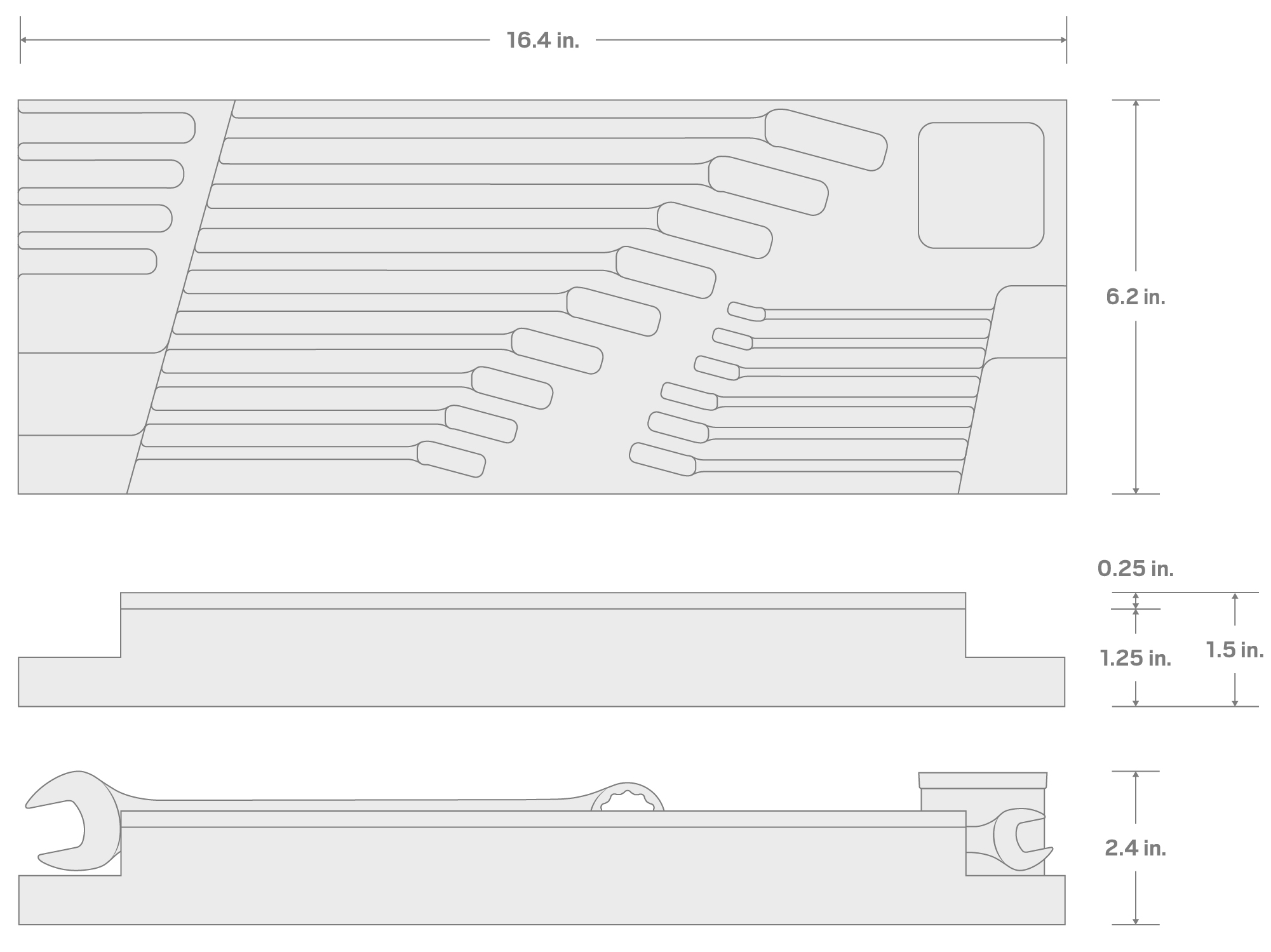 Specs for Combination Wrench Set with 16 x 6 Inch Foam Organizer, 15-Piece (1/4 - 1 in.)