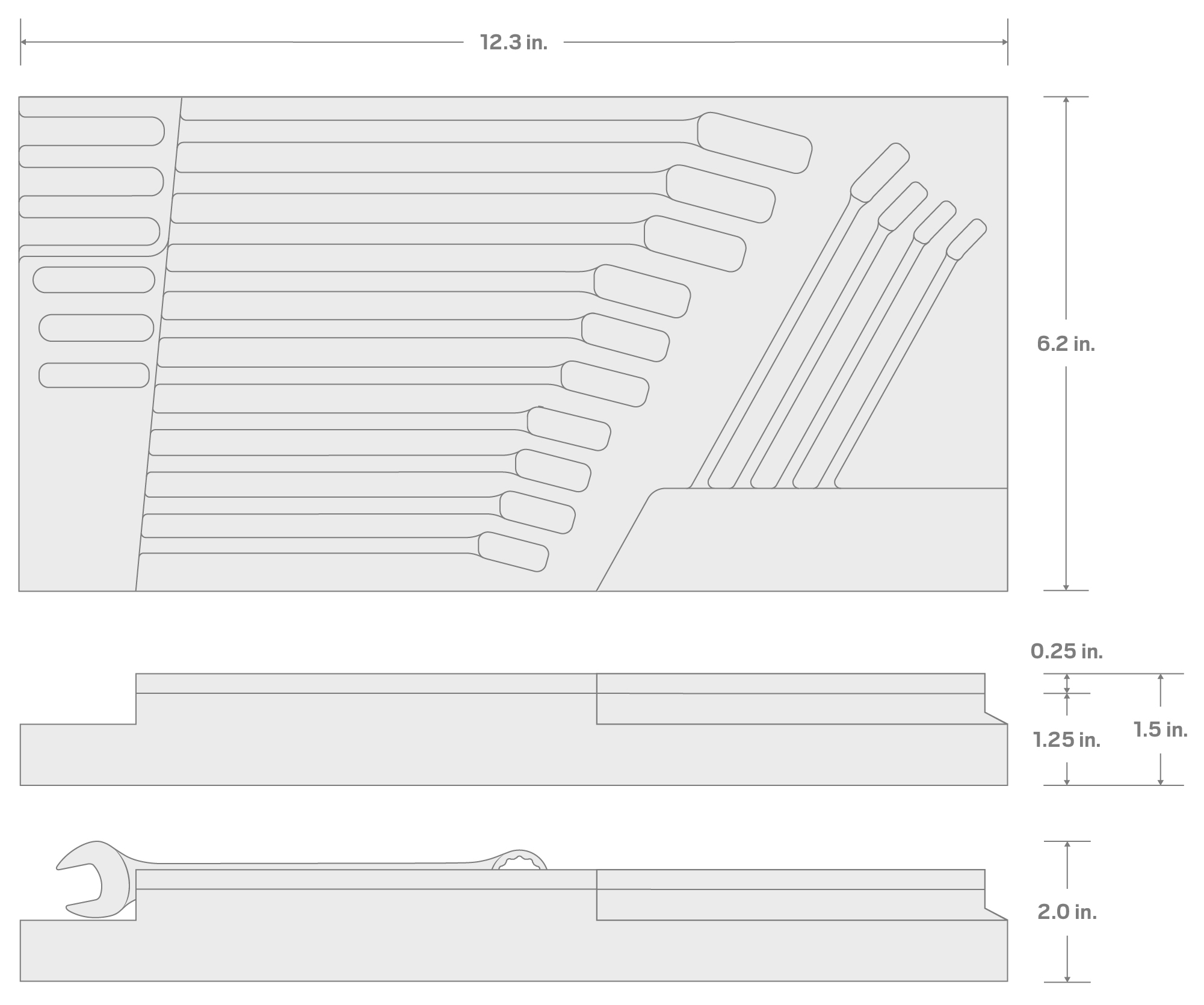 Specs for Combination Wrench Set with 12 x 6 Inch Foam Organizer, 14-Piece (6 - 19 mm)
