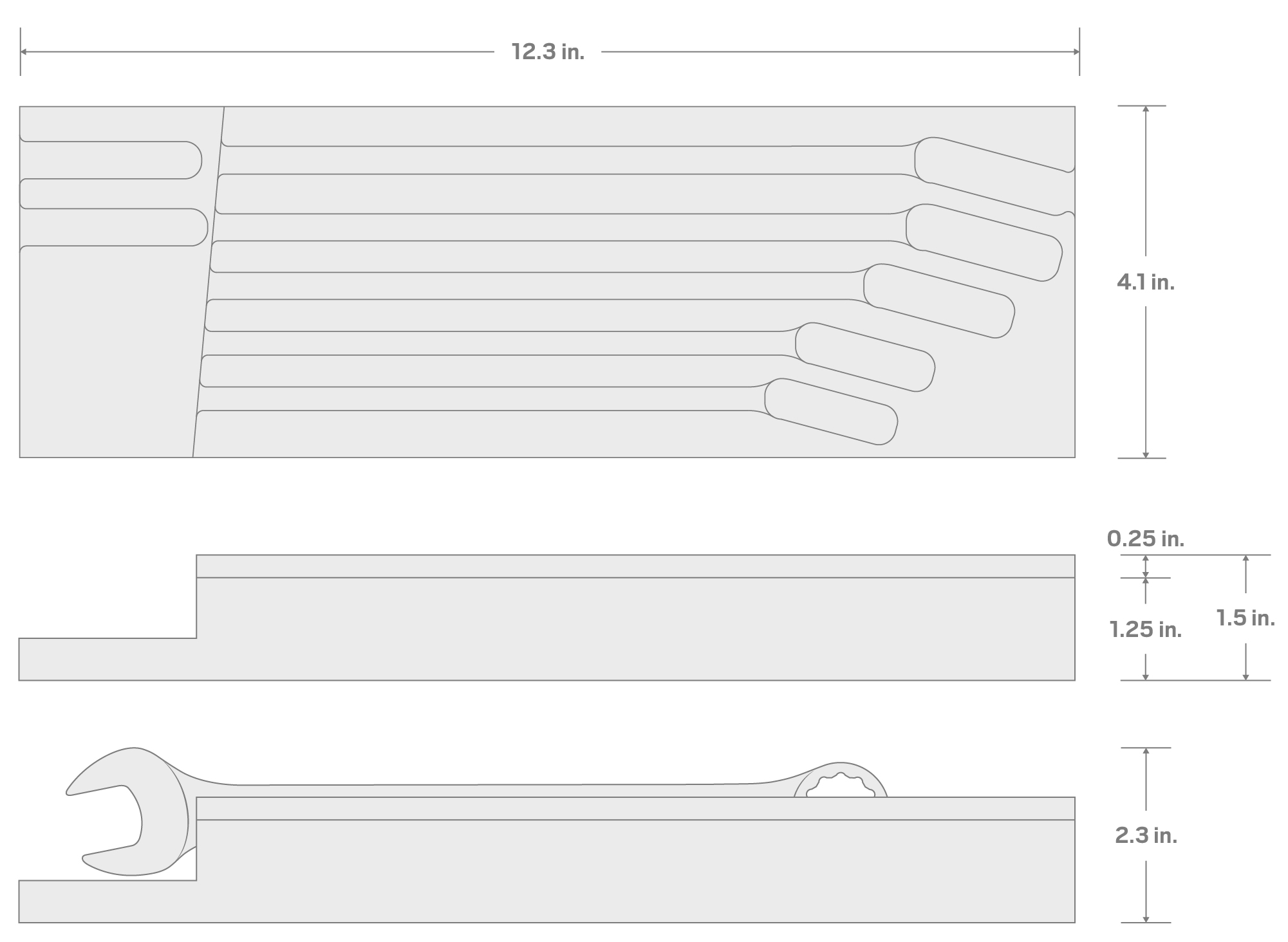 Specs for Combination Wrench Set with 12 x 4 Inch Foam Organizer, 5-Piece (20 - 24 mm)